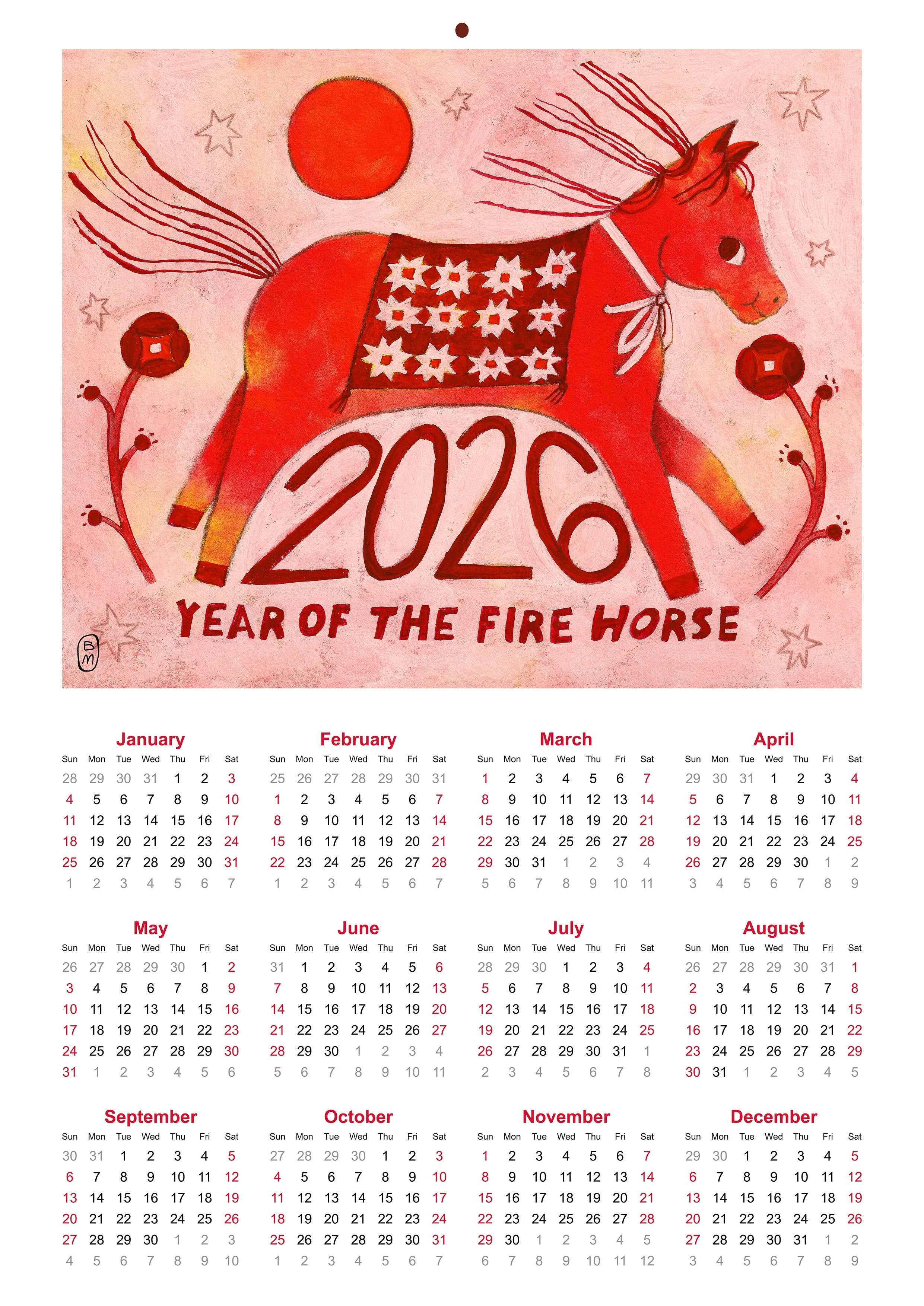 Illustrated Calendar: Year of the Fire Horse