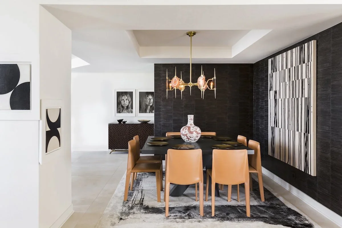 Luxury home interior design in Upper Kirby Houston featuring bespoke dining room and statement lighting