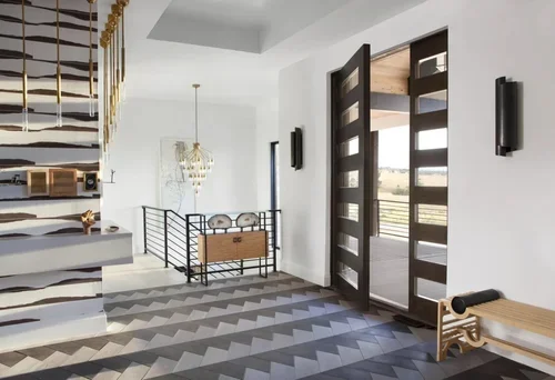 Commercial interior design project for House Beautiful Whole Home Colorado, with a show house entry and geometric flooring.