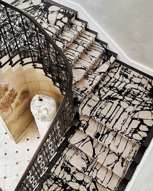 Commercial interior design project at Kips Bay New York 2024, featuring the grand staircase and graphic runner.