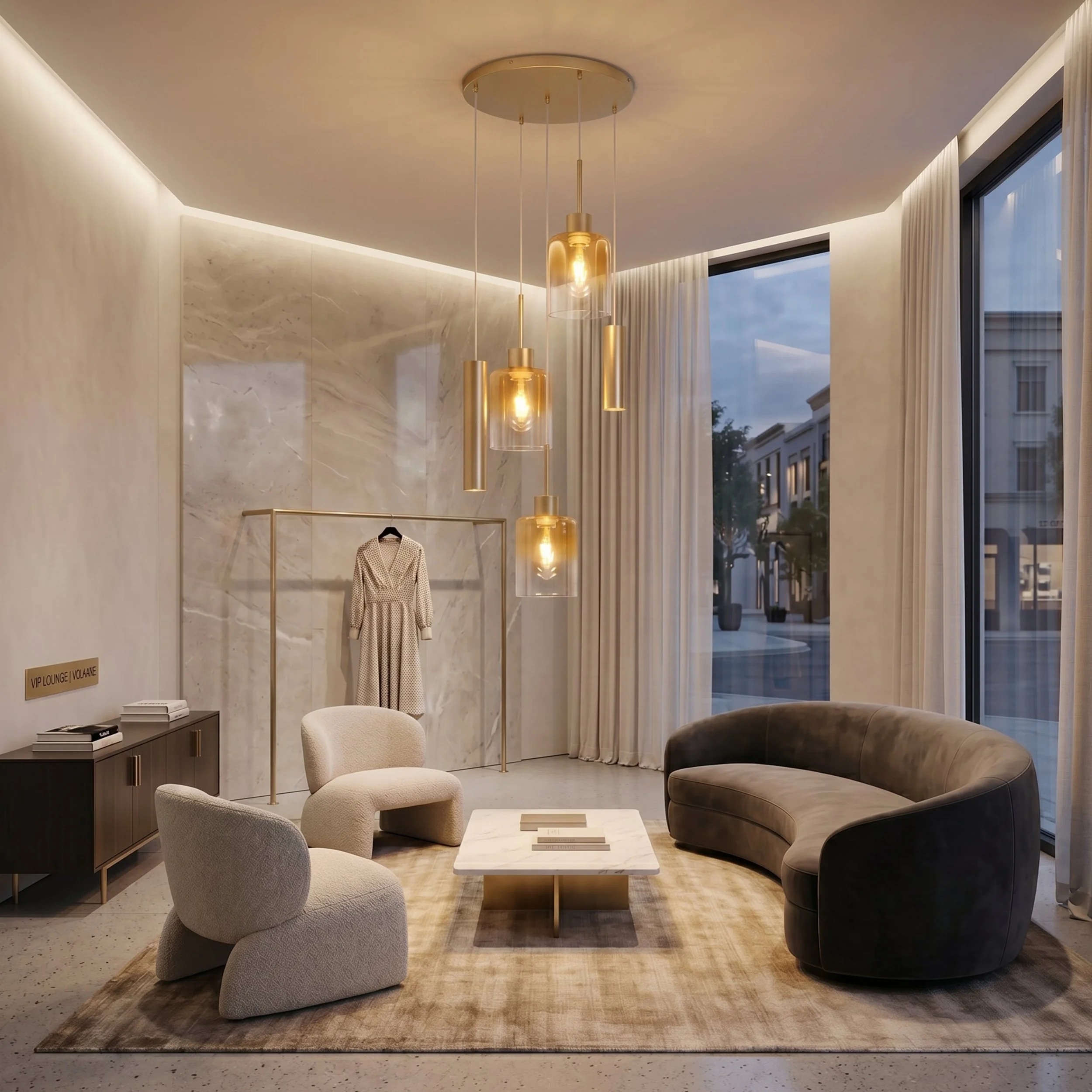 5-Light Amber Glass Pendant Light