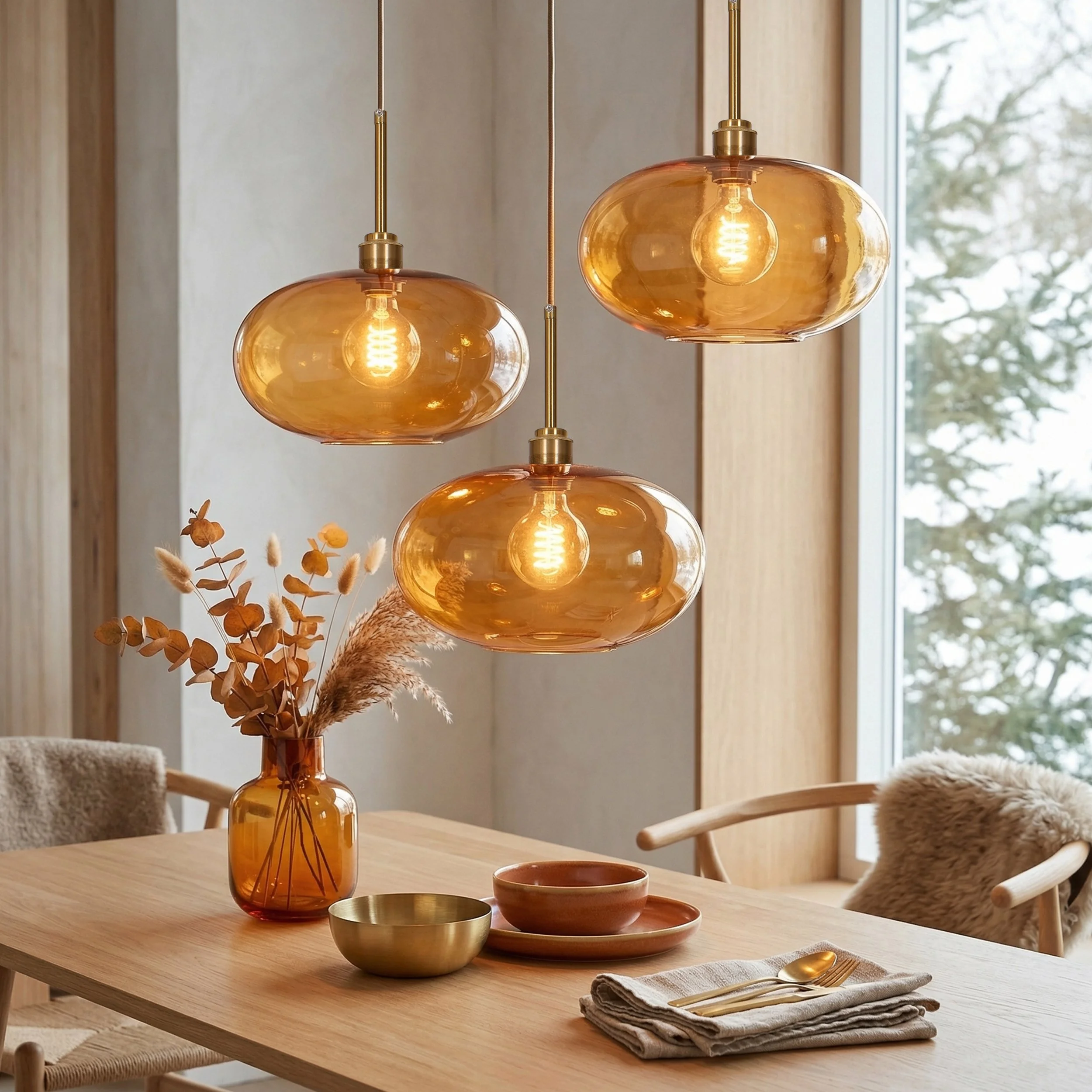 Amber Glass Modern Globe Hanging Lamp