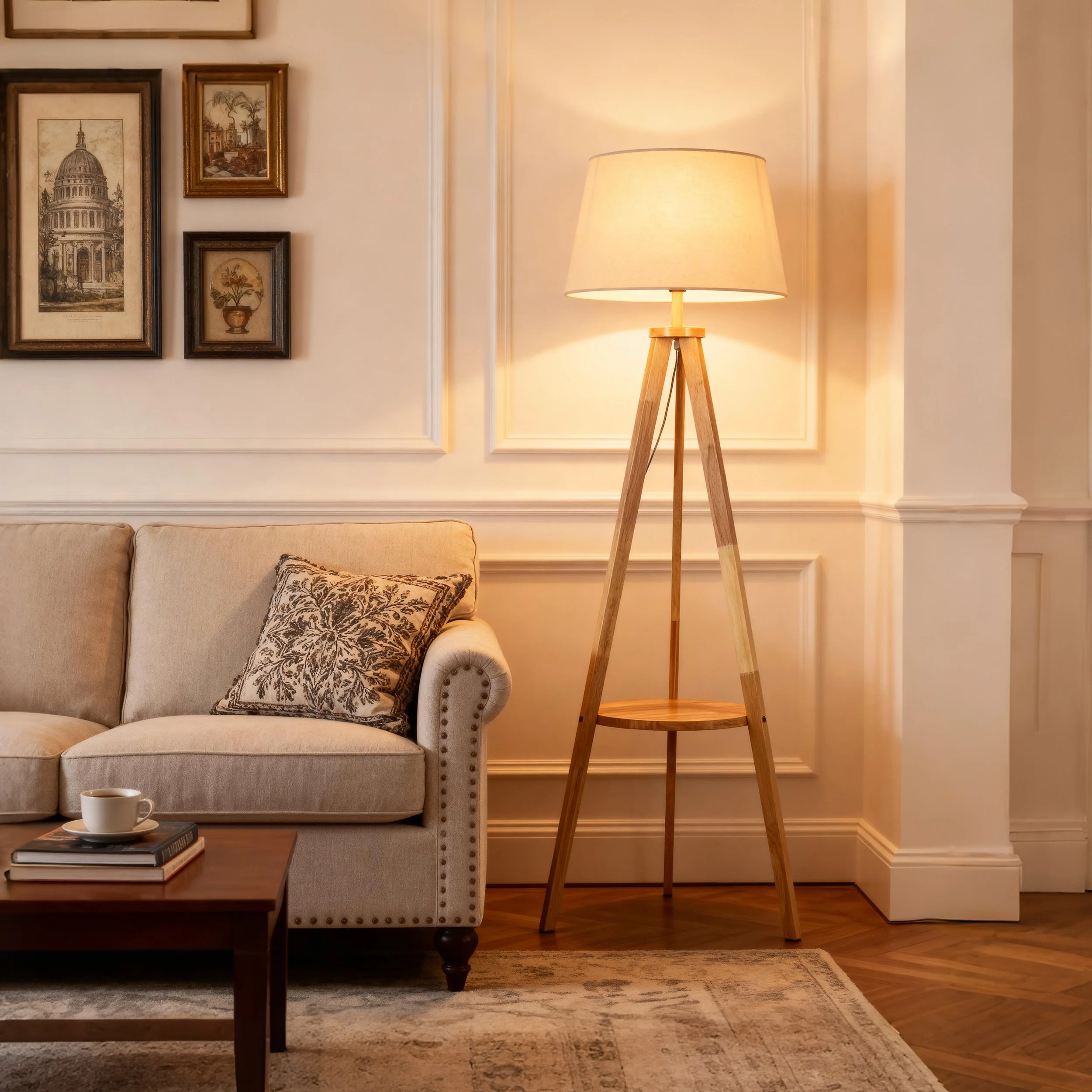 Zhongshan Wholesale Wooden Luxury Living Room Floor Lamp Office Decoration Standing Light Fabric Wooden Decoration Floor Lamp