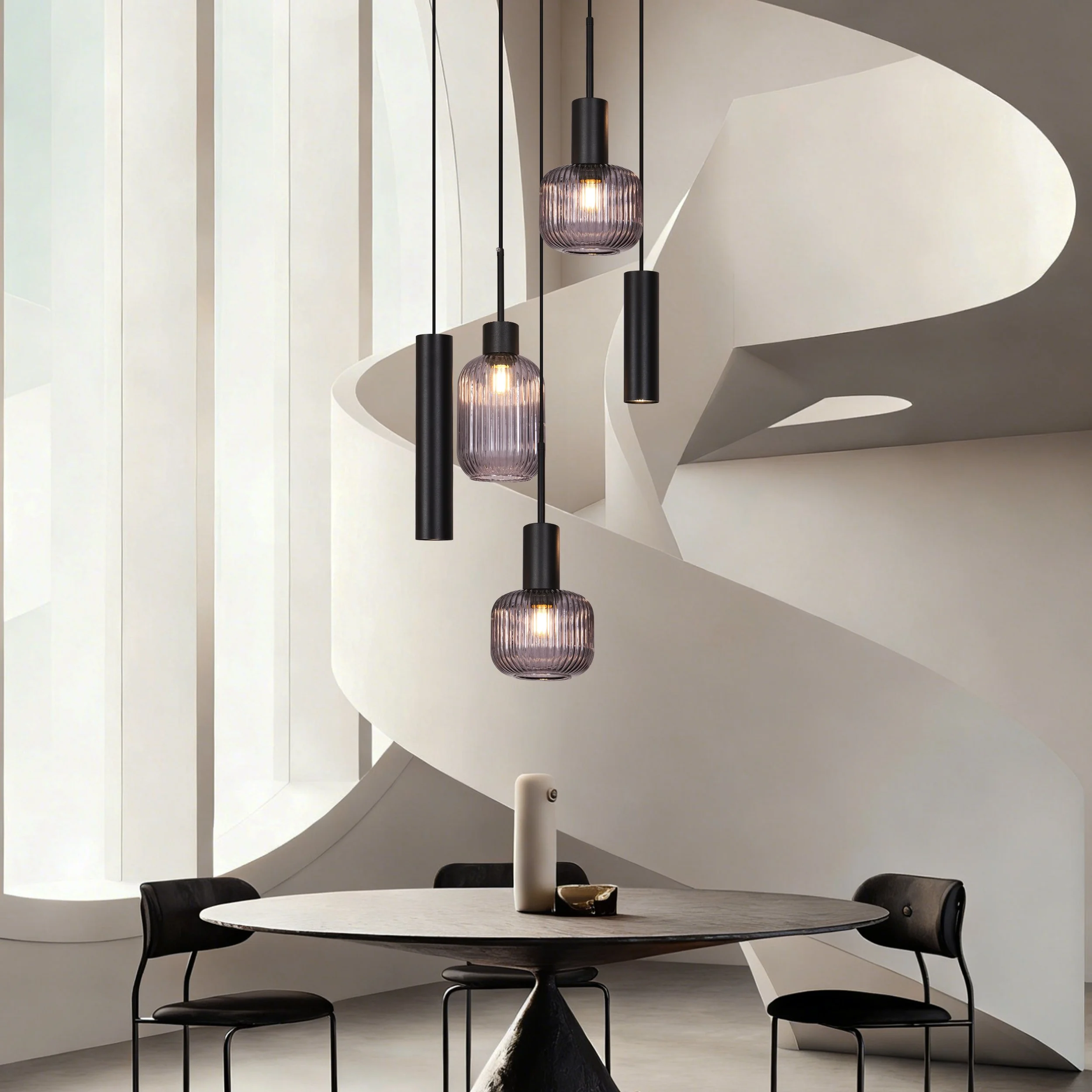 Smoke Grey Glass Chandelier Pendant Light