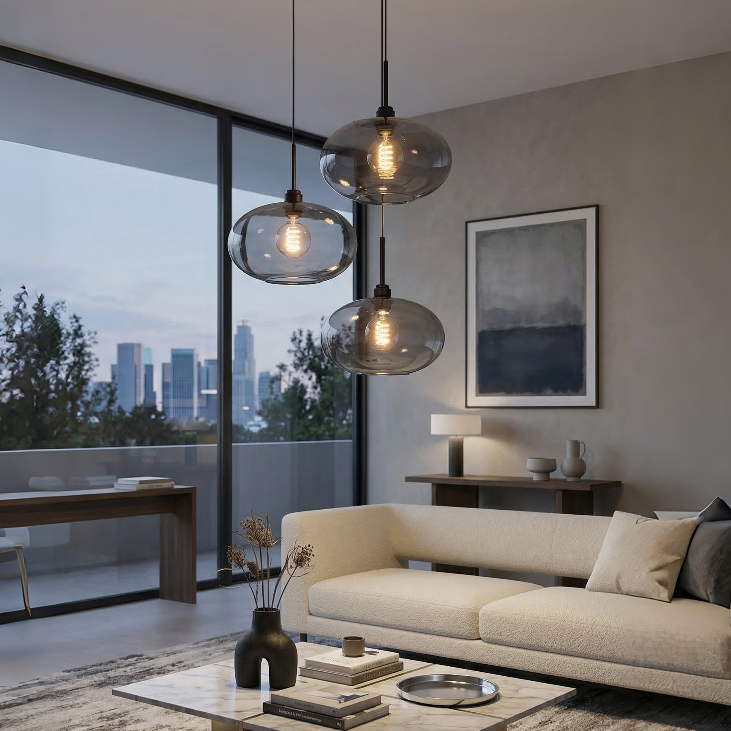 Smoke Gray Glass Restaurant Kitchen Island Hanging Lamp