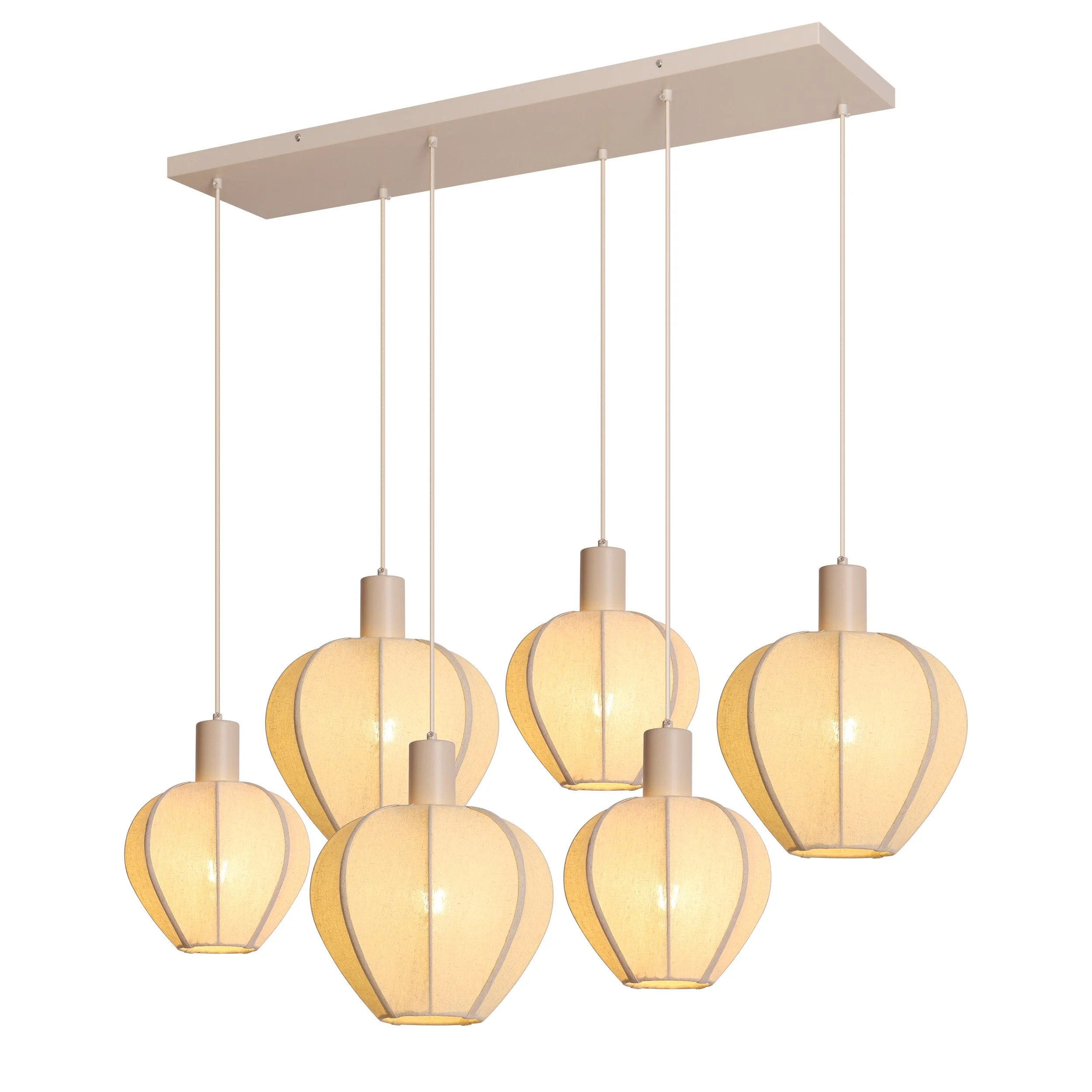 Nordic Linen Fabric Lantern Pendant Light Multi Lights Linear Hanging Lamp for Dining Room Coffee Shop Bar Decor LED Chandelier