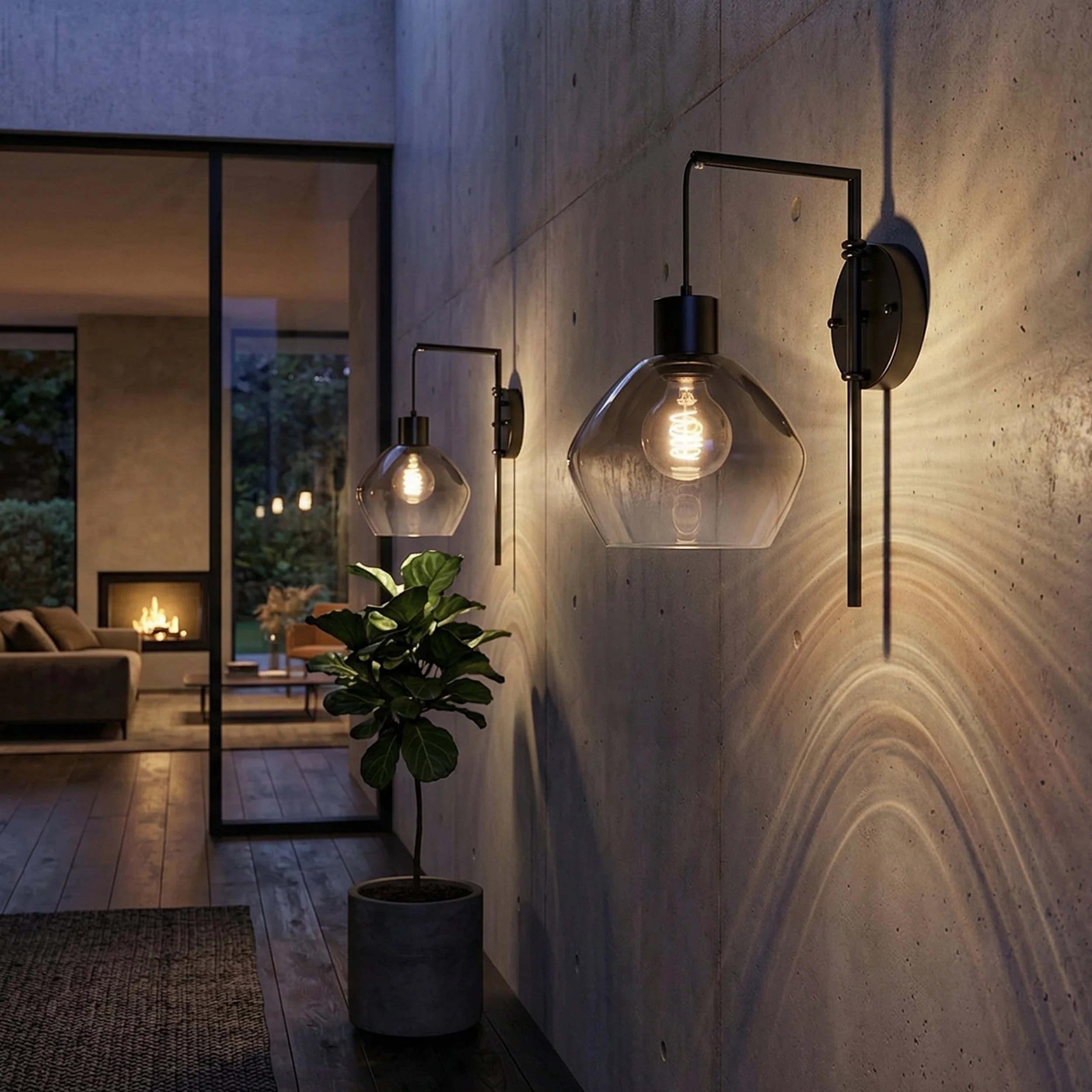 Black Metal with Smoke Grey Glass Wall Light