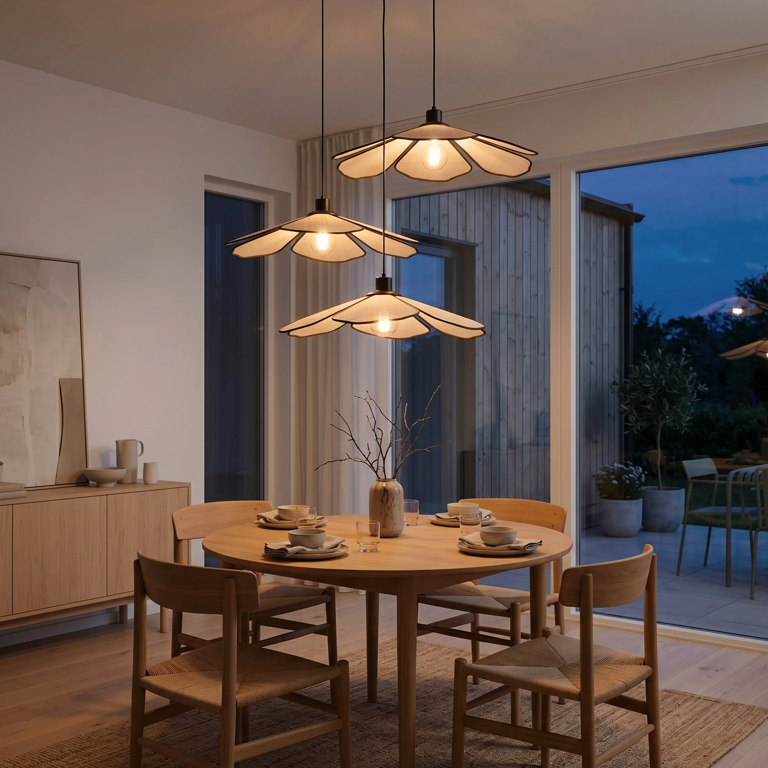 Flower Shape Pendant Lamp Handwoven Hanging Light