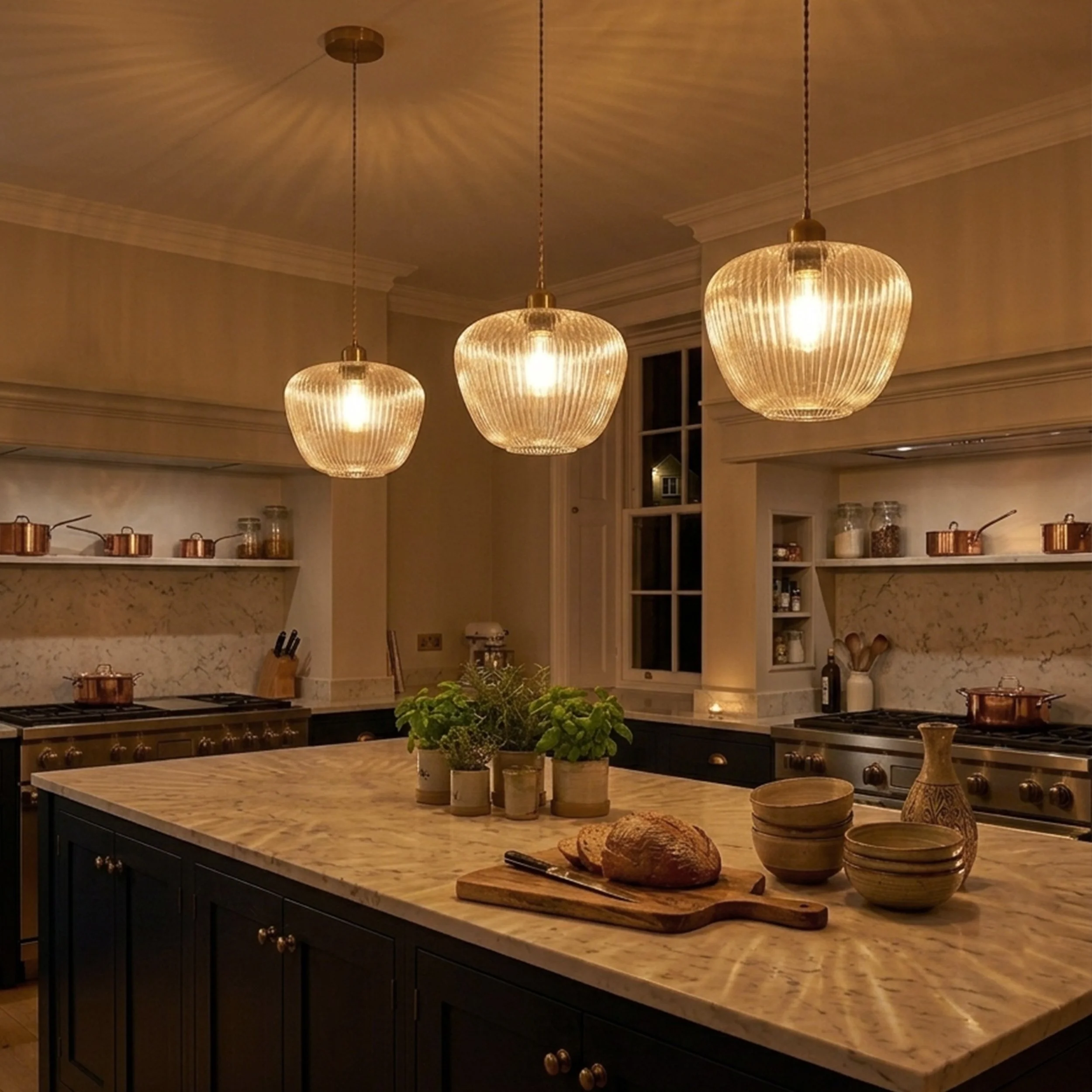 Clear Glass Pendant Light Ribbed Shade
