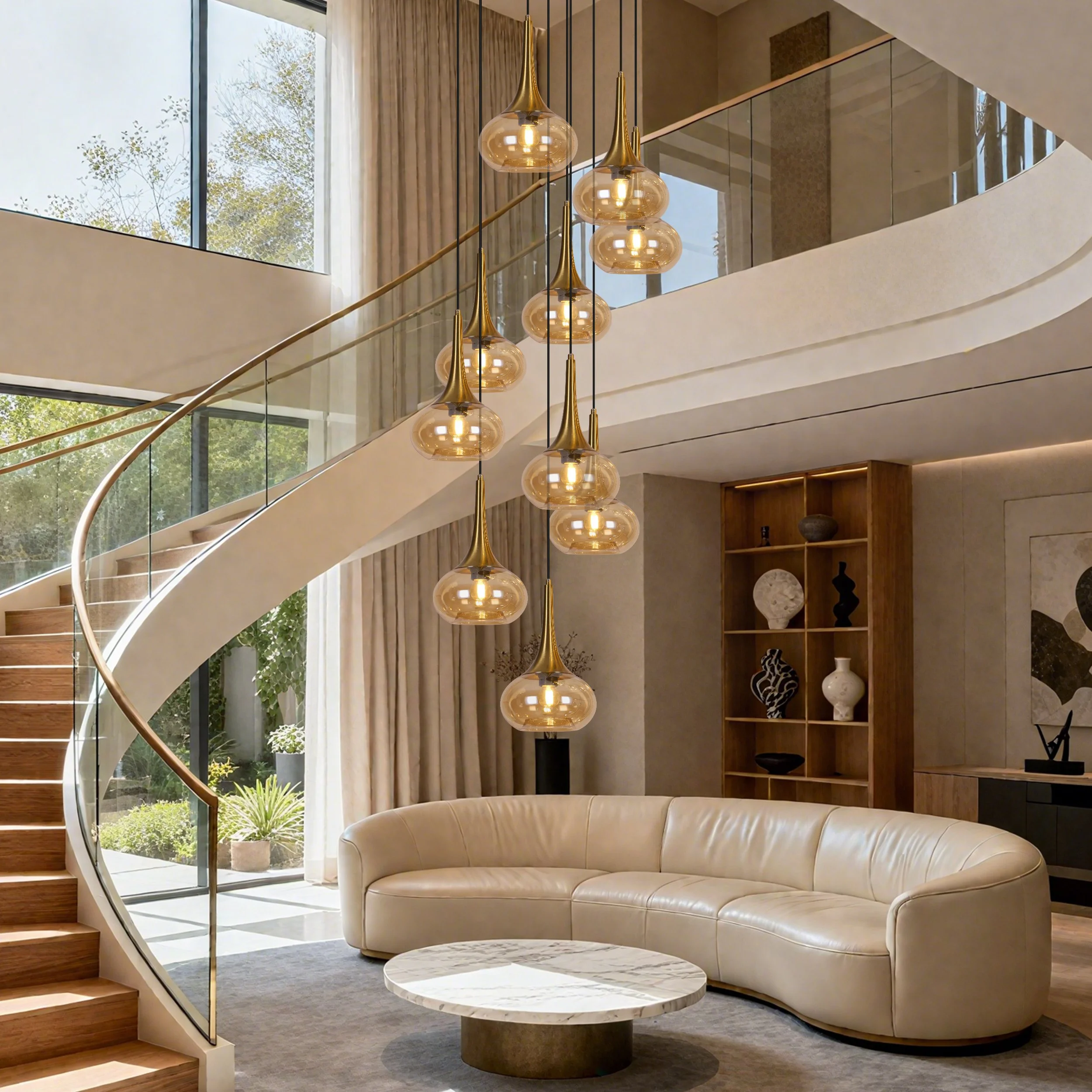 10 Heads Living Room Stair Glass Pendant Lights