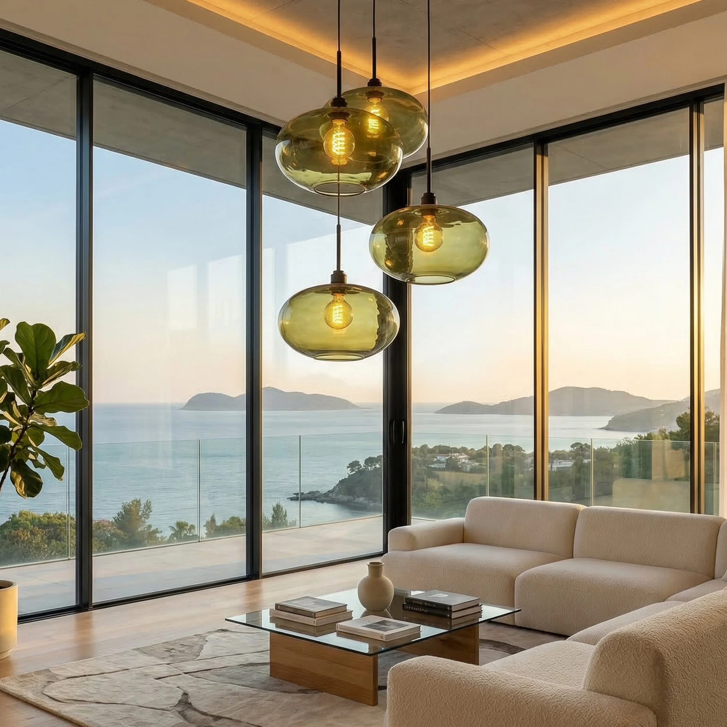 Olive Green Glass Pendant Light