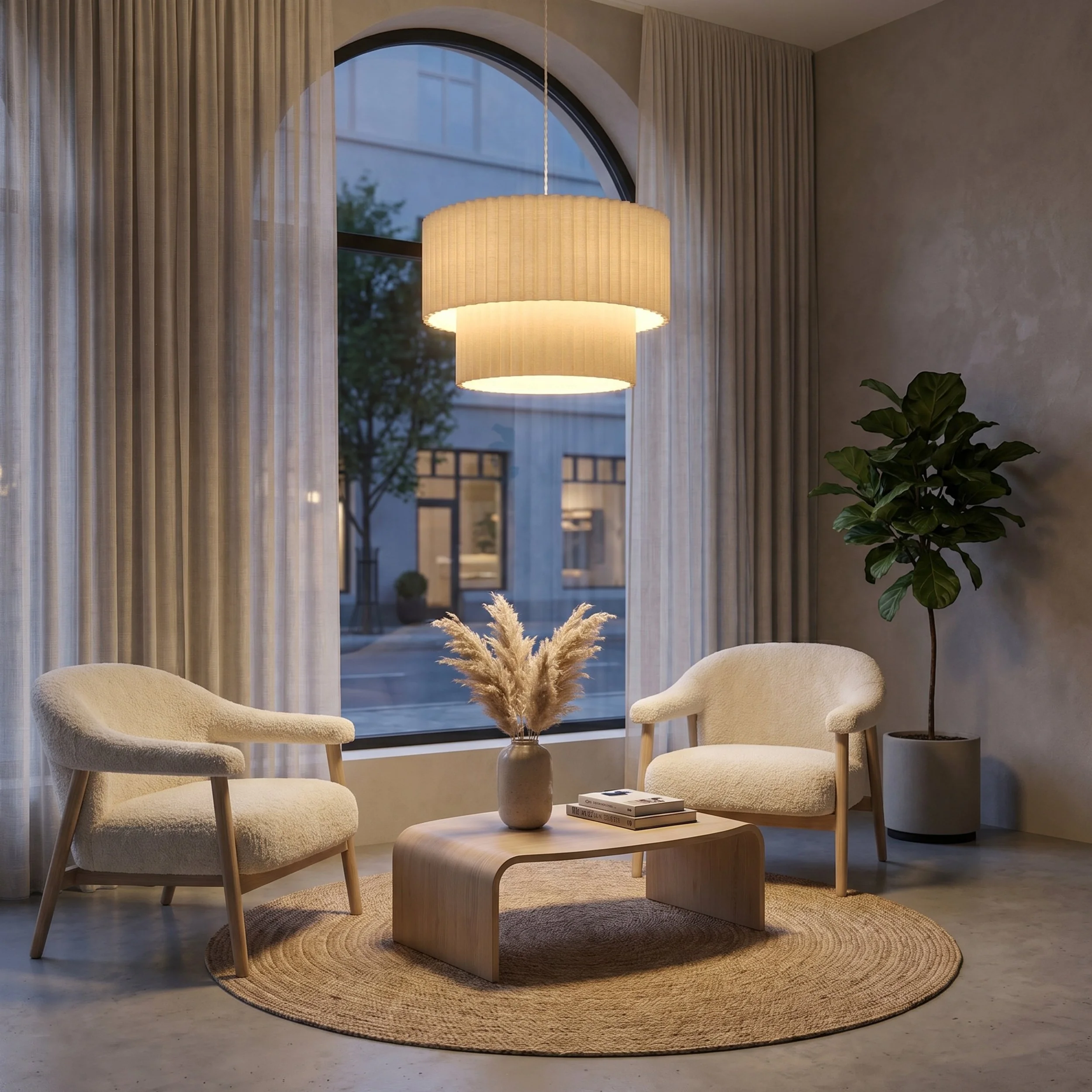 Double Layer Pleated Linen Hanging Lamp