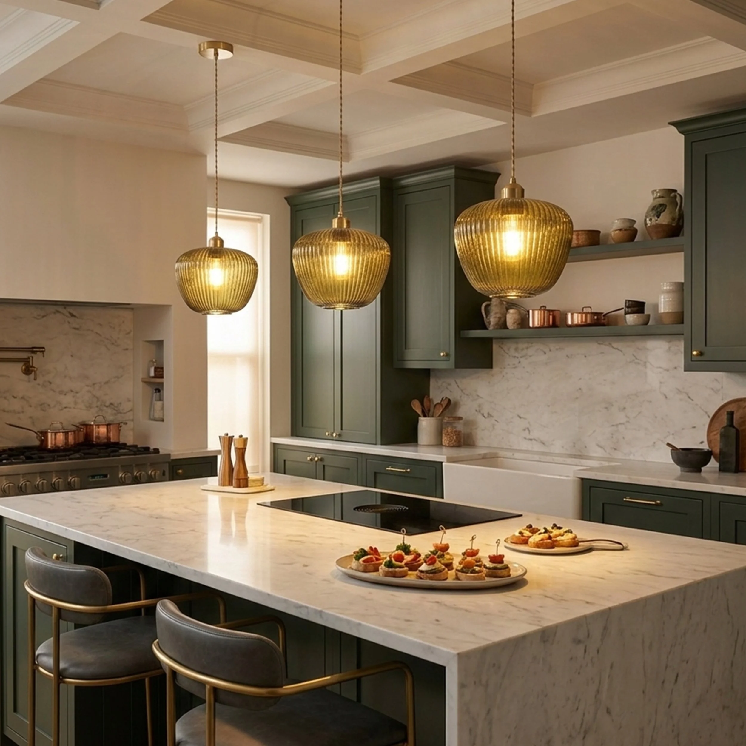 Olive Green Handmade Glass Single Hanging Light