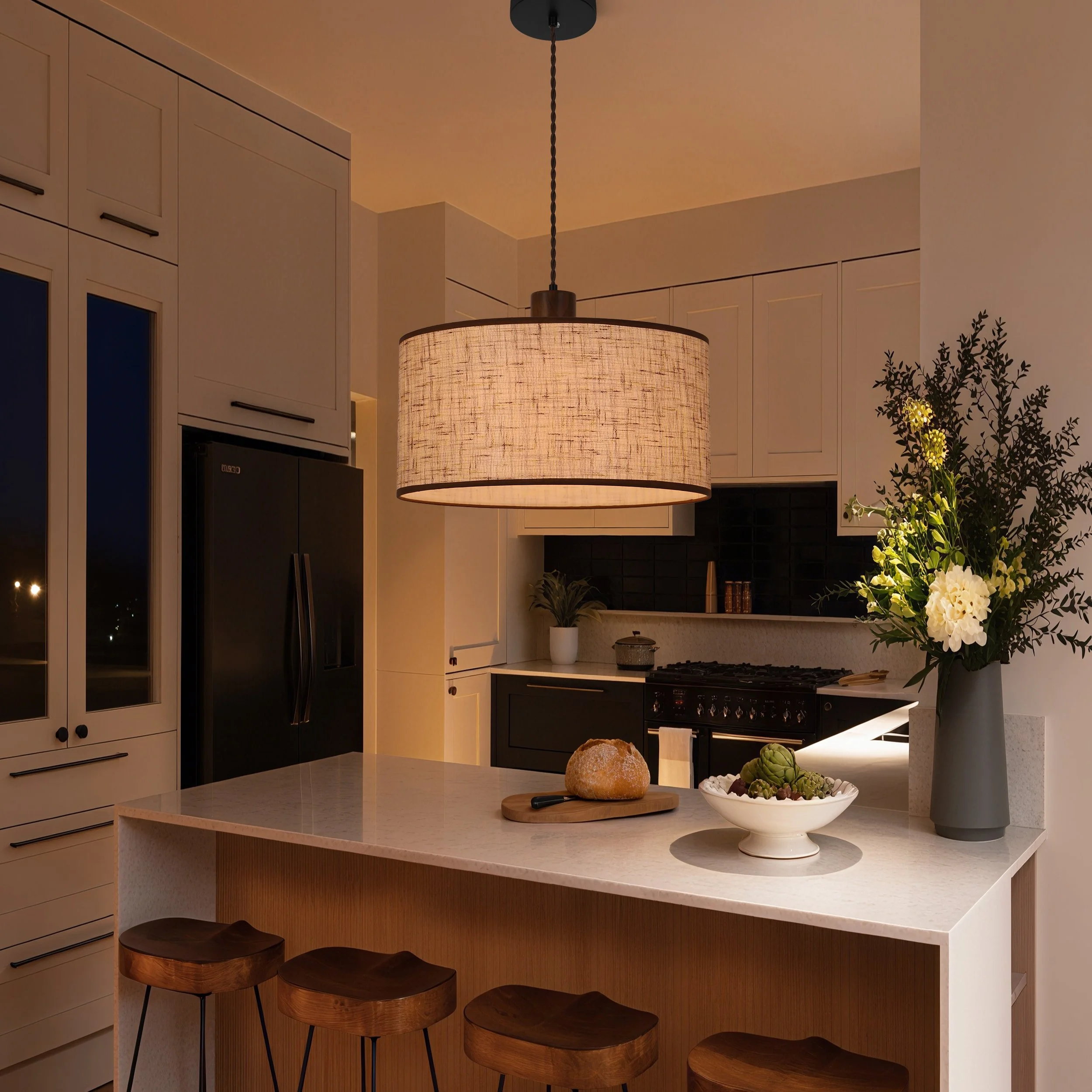 Beige Color Fabric Hanging Lamp