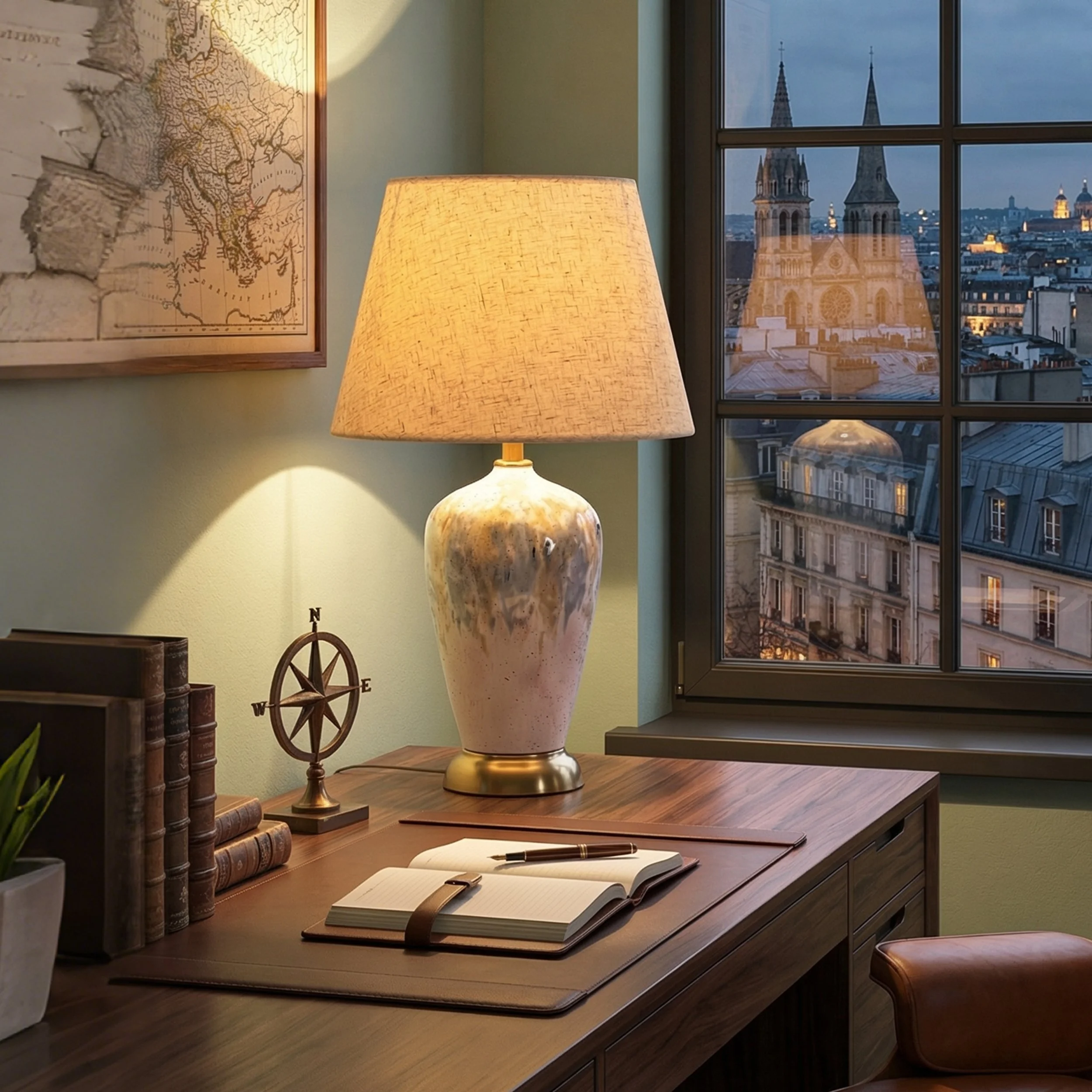 Modern Ceramic Table Lamp with Gold Base