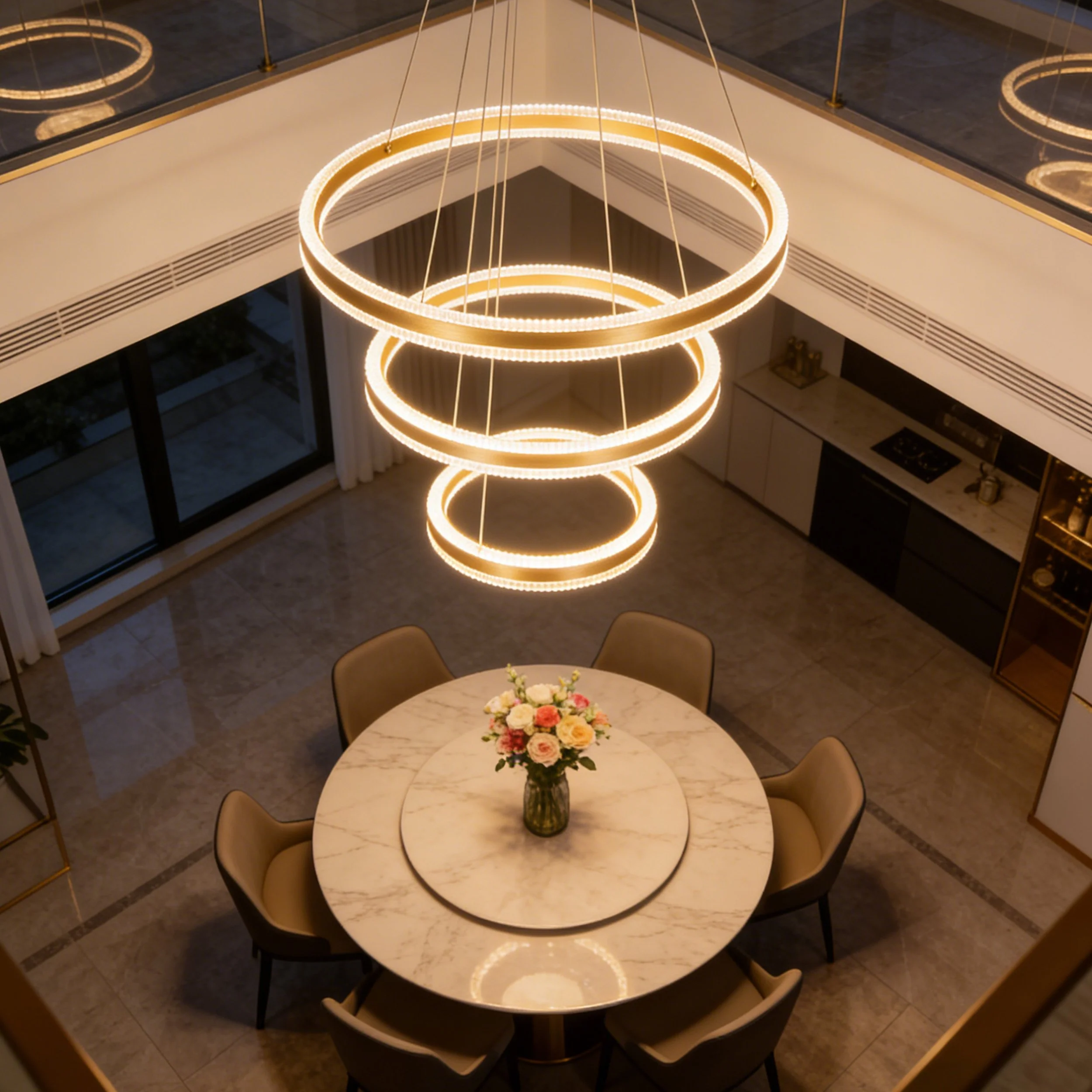 Aluminum Gold Circle Rings Pendant Lamp