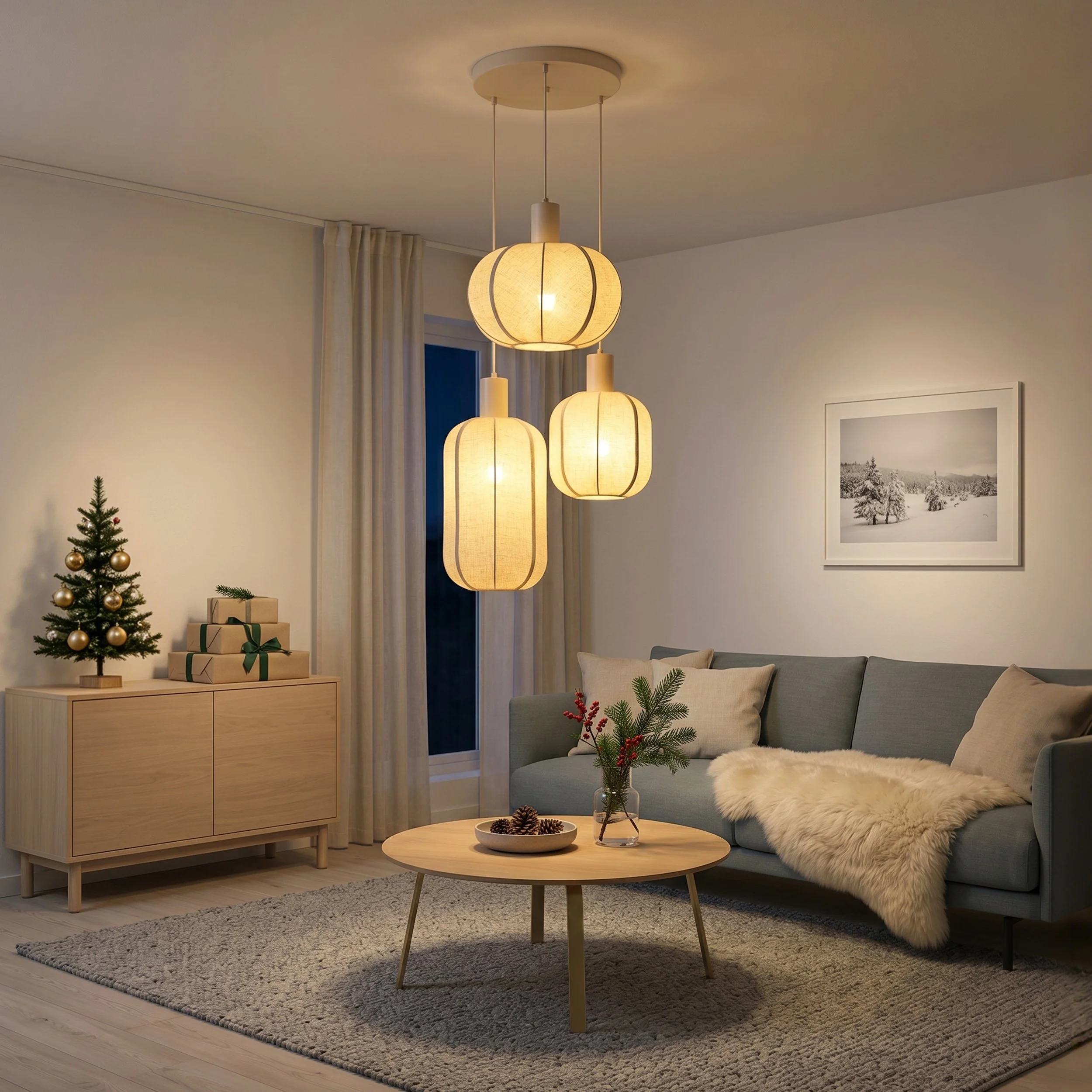 Linen Lantern Cluster Pendant Lamp