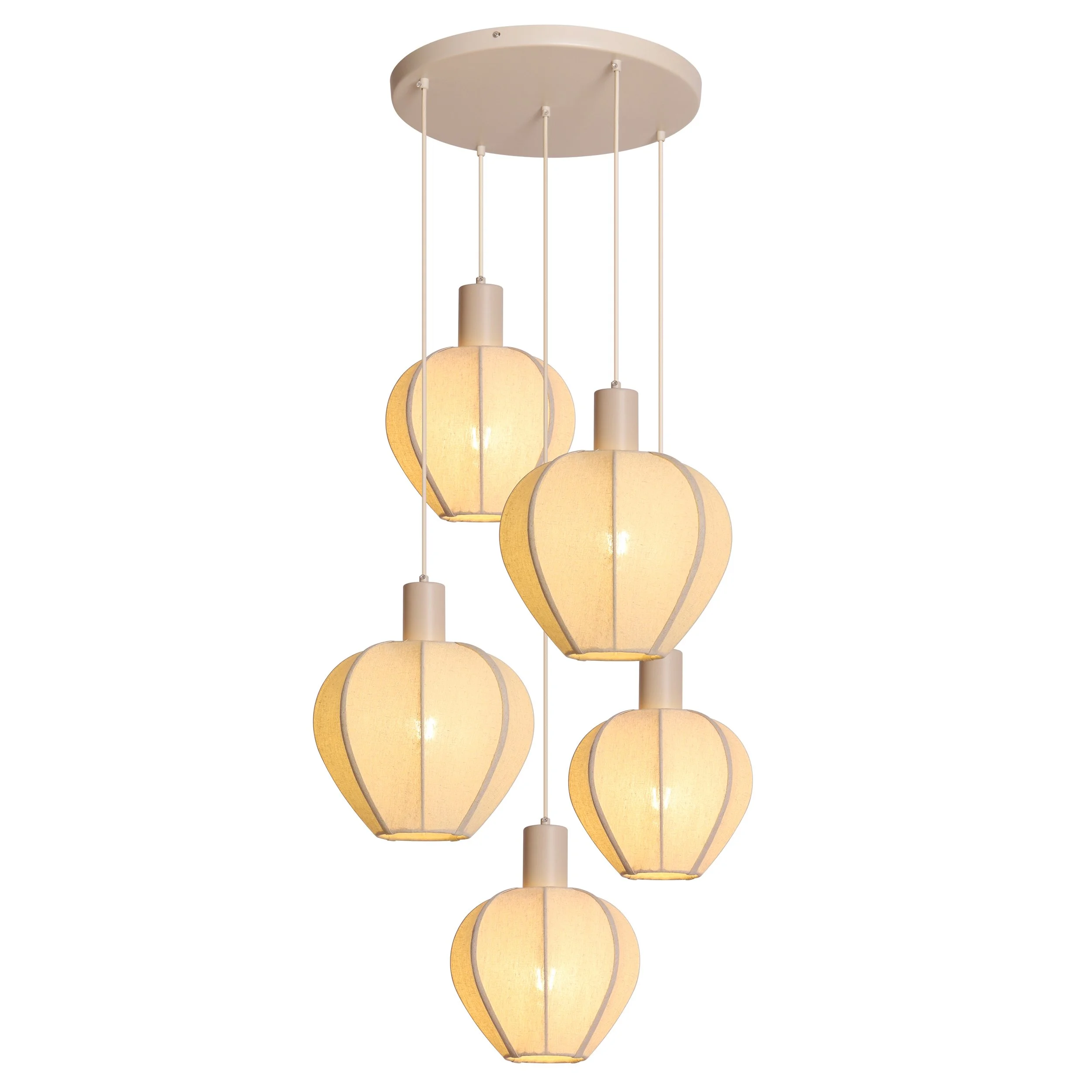 Beige Linen Pendant Lights for High Ceiling Living Room