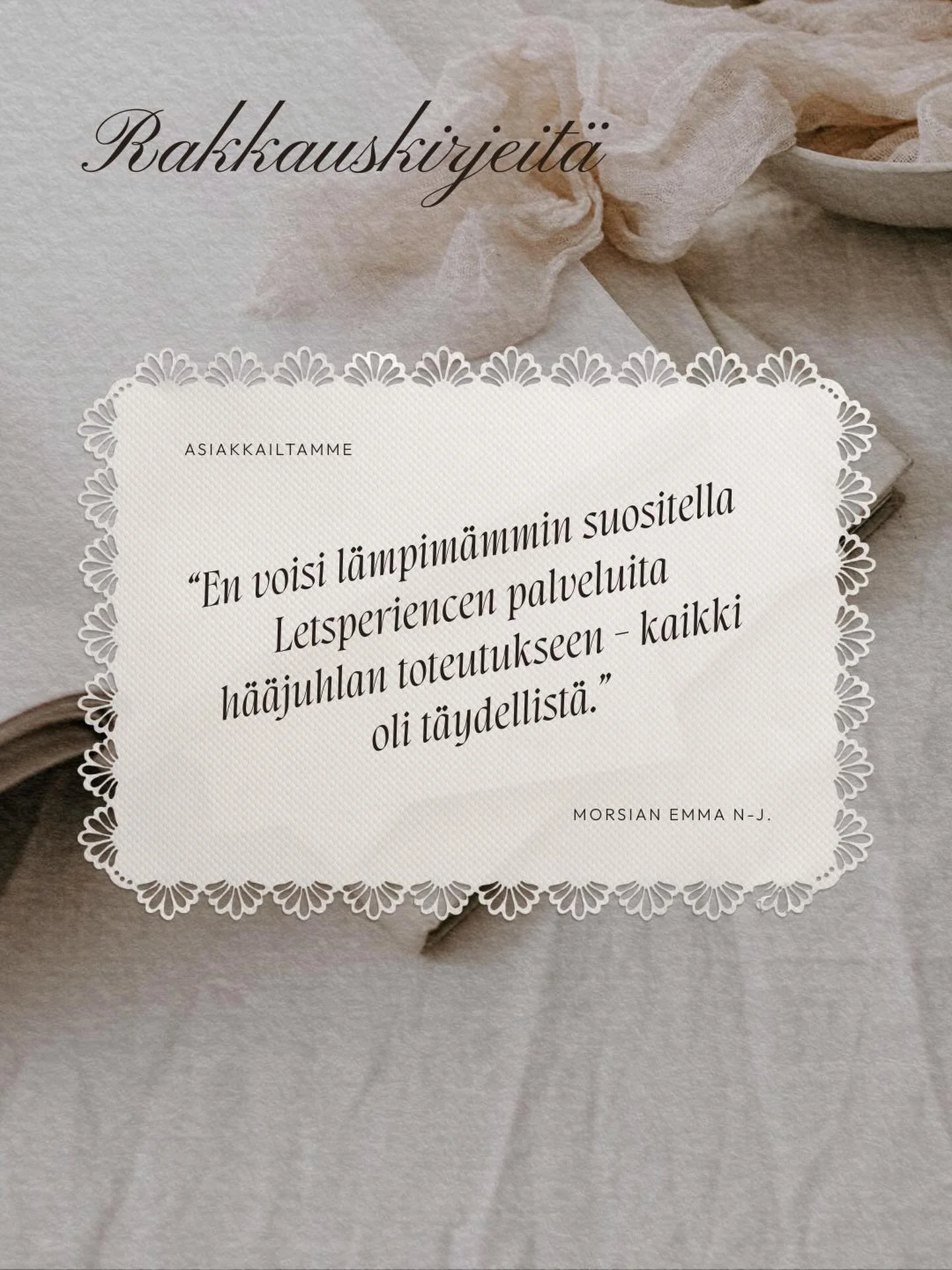 Luottamus, huolelliset yksityiskohdat ja t&auml;ydellisesti toteutettu kokonaisuus. 🤍 Kiitos, ett&auml; saamme olla osa teid&auml;n rakkaustarinaanne!