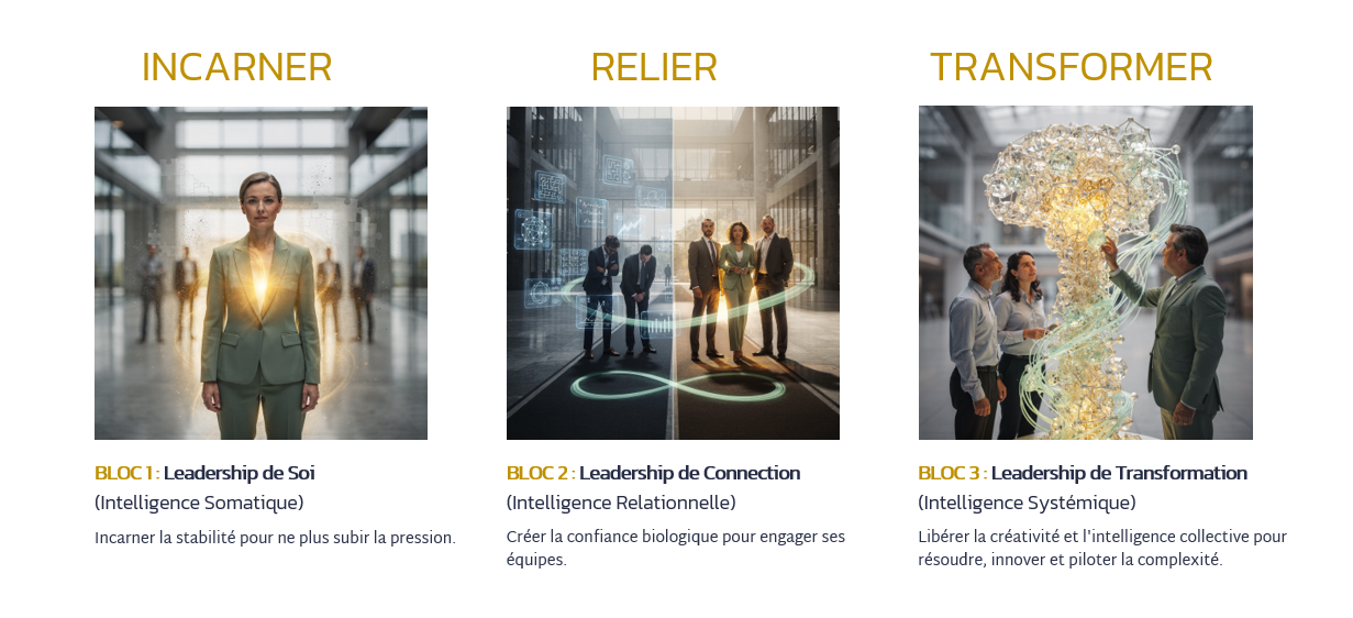 un itinéraire de transformation pour passer de la posture de Manager à celui de Leader d'un Système. Nous alignons trois niveaux d'intelligence pour un leadership total.