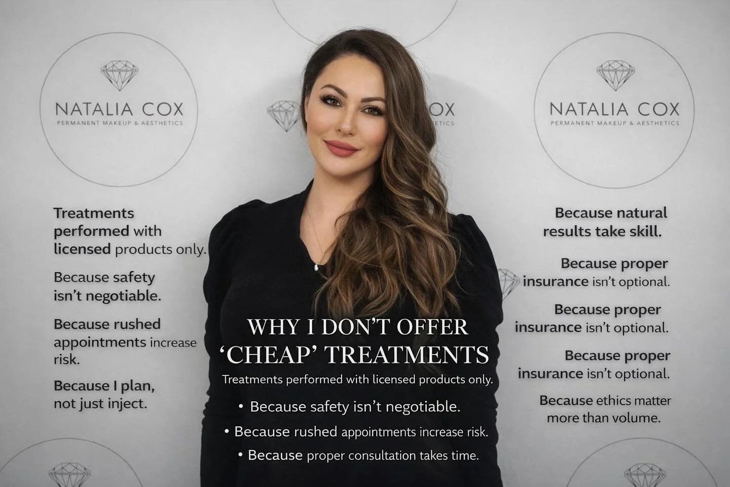WHY I DON&rsquo;T OFFER &lsquo;CHEAP&rsquo; TREATMENTS

💎Treatments performed with licensed products only.
💎Because safety isn&rsquo;t negotiable.
💎Because natural results take skill.
💎Because I plan, not just inject.
💎Because proper consultatio