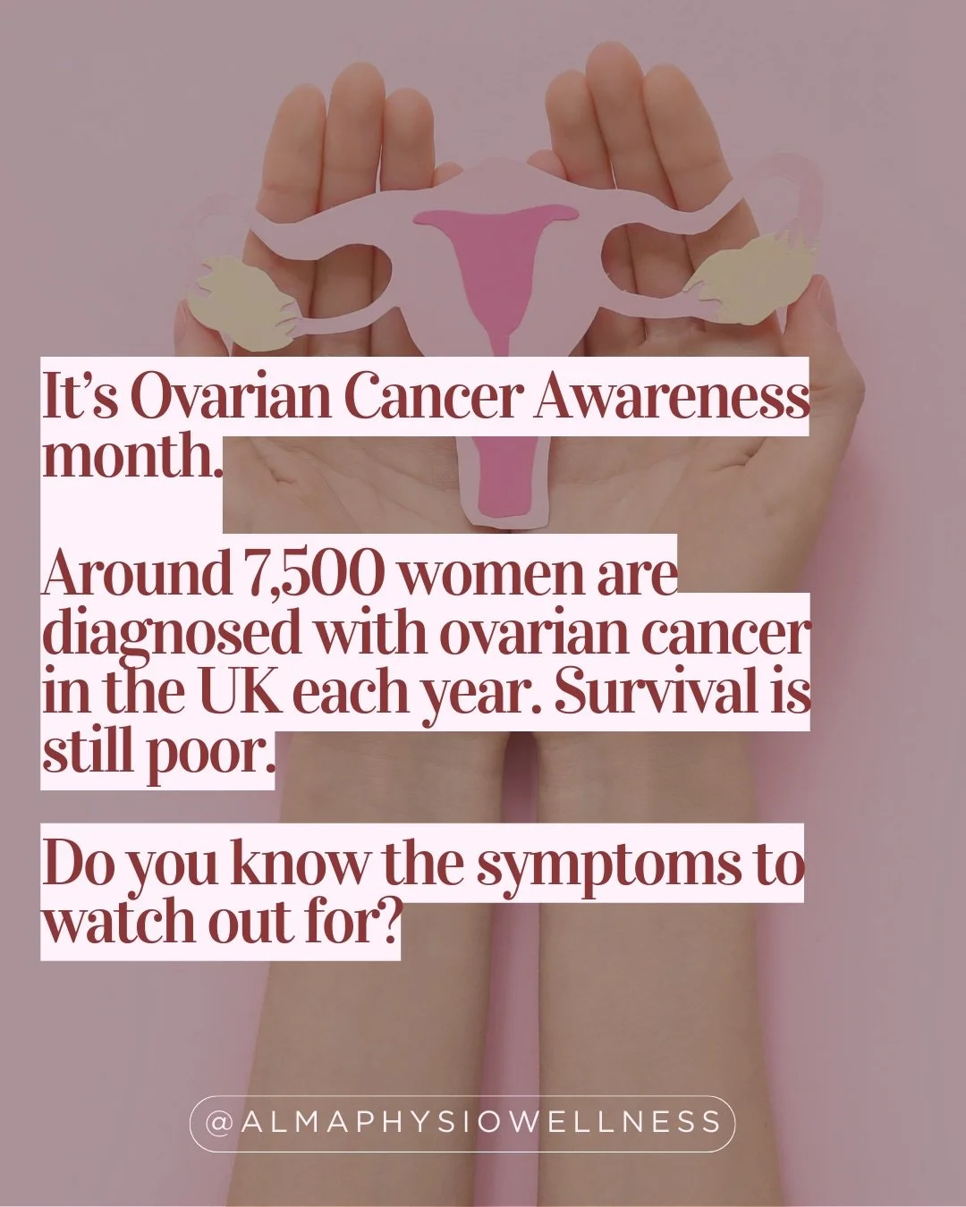 🤍 Ovarian cancer awareness⁠
⁠
Around 7,500 women are diagnosed with ovarian cancer in the UK each year, and only around 1 in 3 women live 10 years or more after diagnosis, according to @ovariancanceraction.⁠
⁠
Symptoms can often be vague or easily o