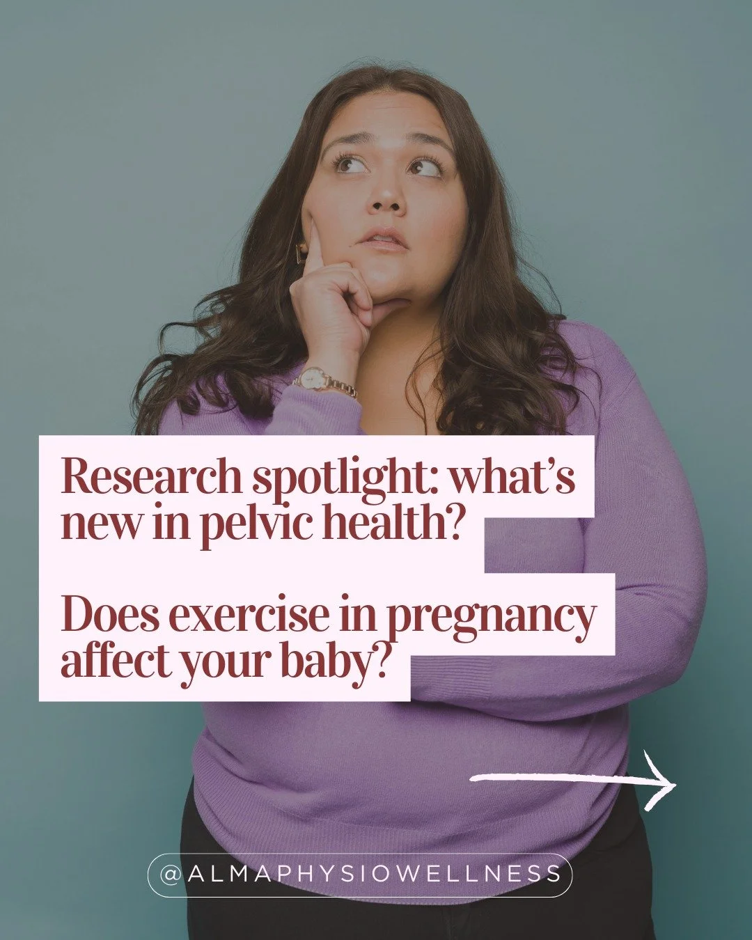 RESEARCH SPOTLIGHT 🔍⁠
⁠
Keeping up to date with current research is a core part of how we practise at Alma.⁠
⁠
This month, we delved into exercise in pregnancy, and if this affects labour and even if exercise can affect your baby. Since this is a re
