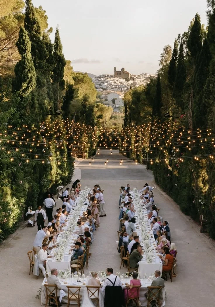 Alentejo vineyard wedding in the Portuguese countryside,	Outdoor olive grove wedding dinner in Alentejo, Portugal