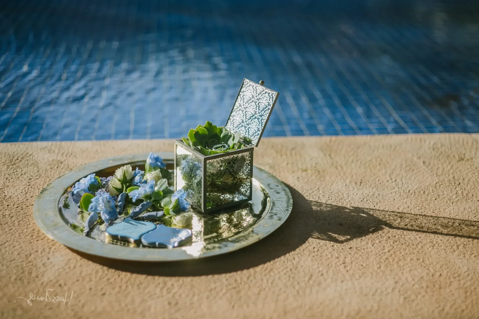 Cultural wedding favours in shades of blue and green