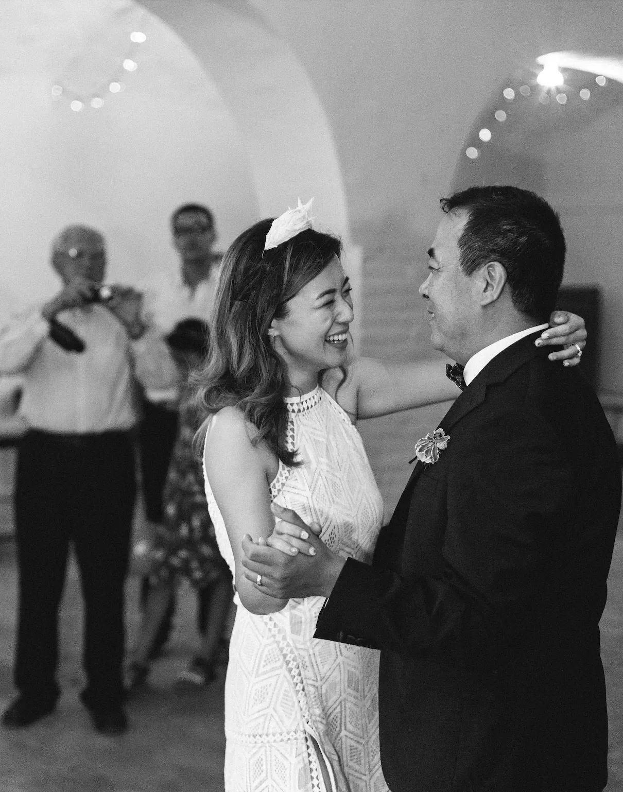 Couple during their first dance at a destination wedding in Spain
