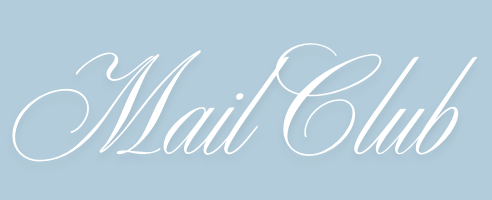 Text that reads "Mail Club" in elegant white script on a light blue background.