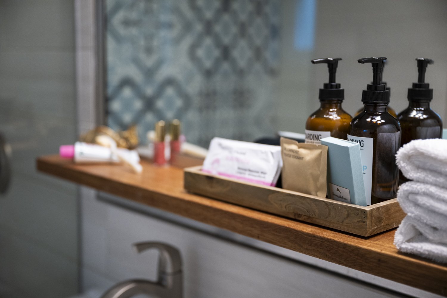 Bathroom amenities are crafted by Cape May's Shore Skin + Home.