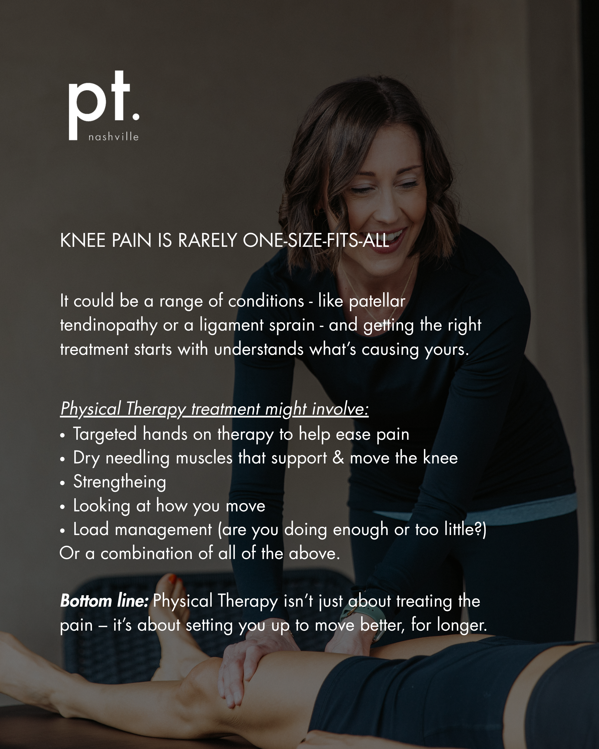 A person receiving physical therapy on their knee, with a therapist applying pressure during a treatment session.
