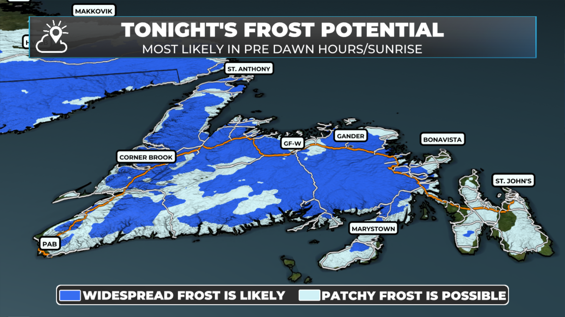 Where frost is most likely early Monday morning - September 28, 2026