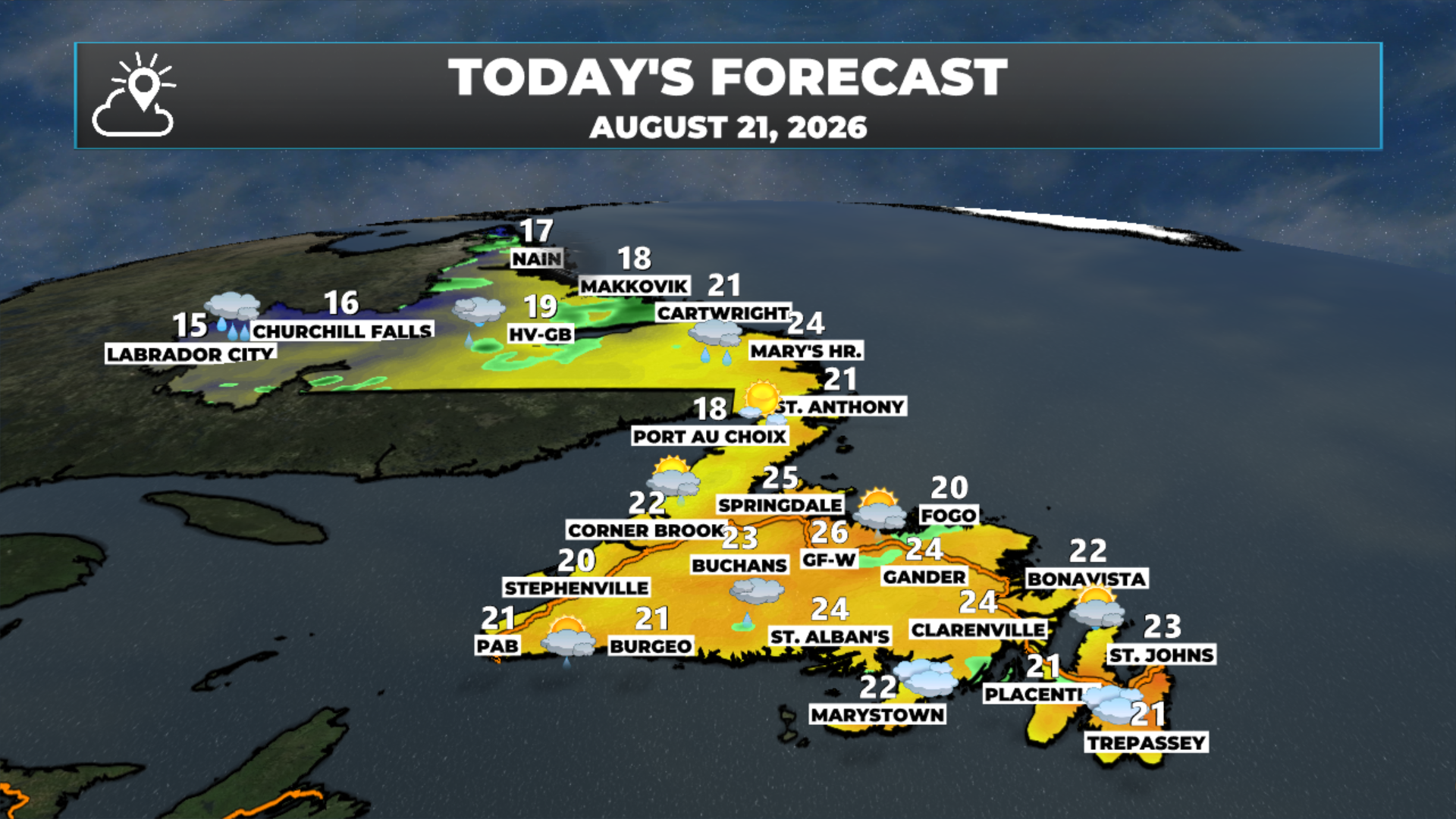 NL's forecast for today - August 21, 2026.
