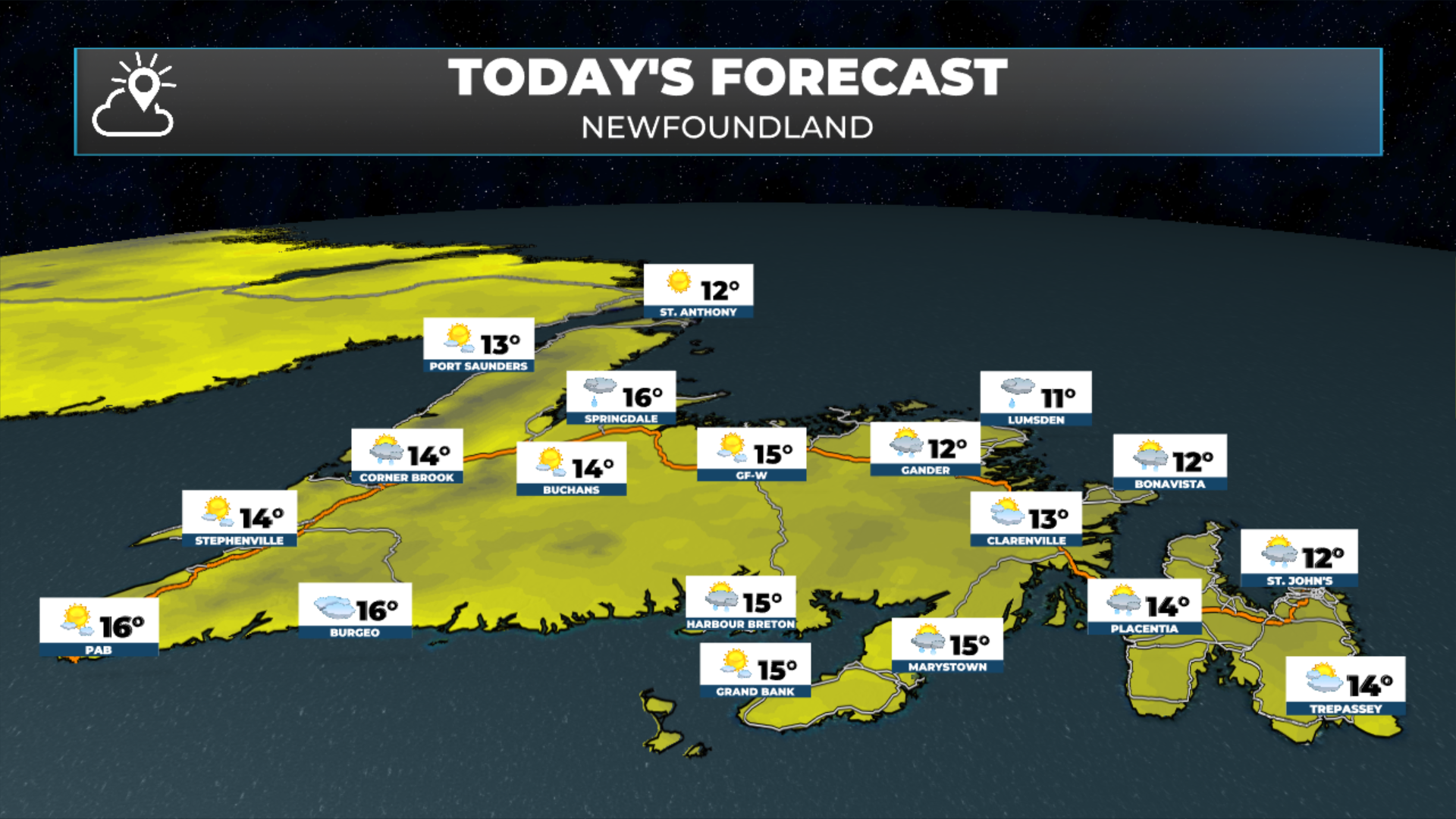 Newfoundland's forecast for today (September 9, 2026).