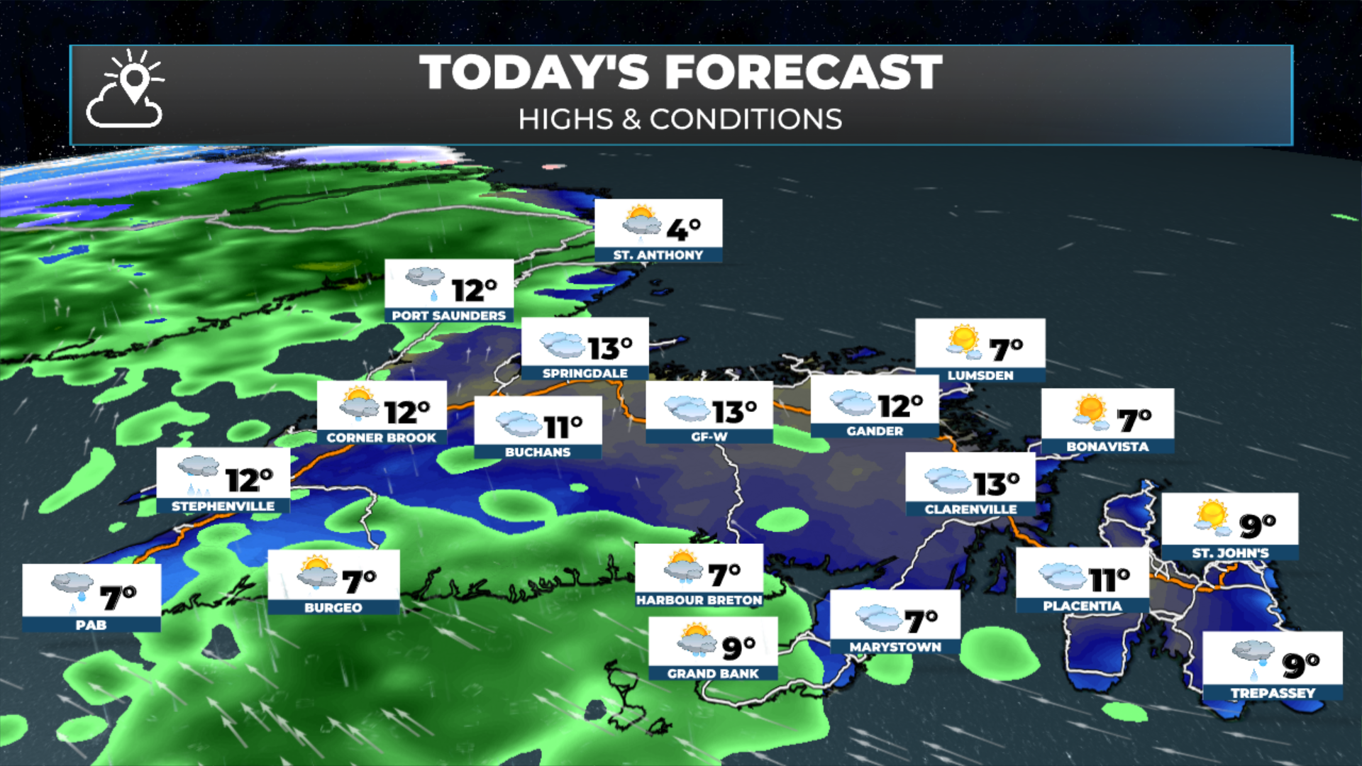 Newfoundland's forecast for today, May 20, 2026.
