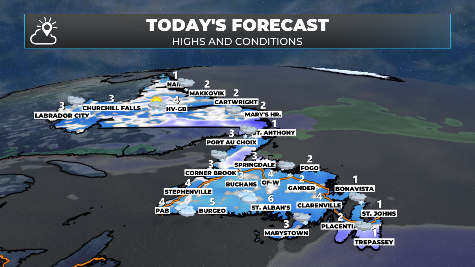 NL's forecast highs and conditions for today - April 24, 2026