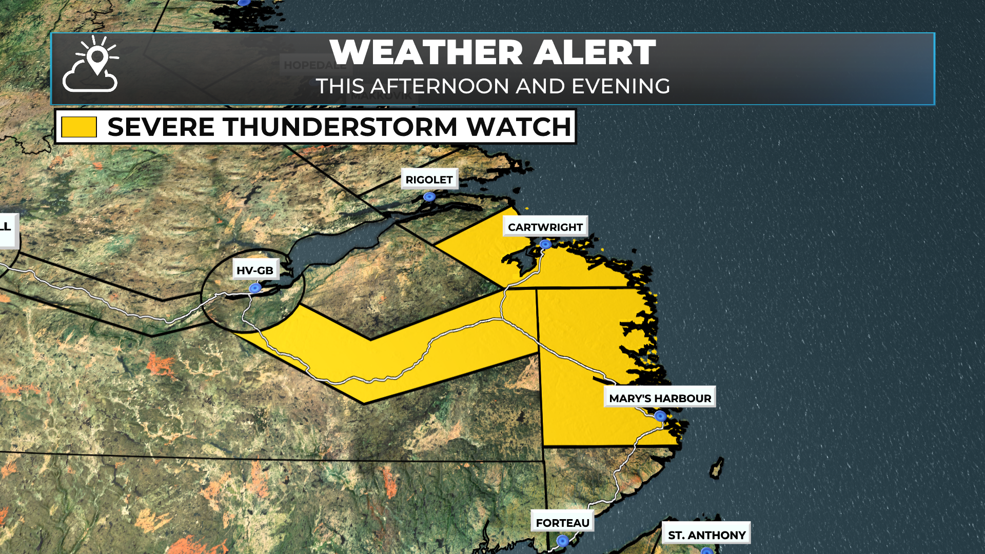 Severe Thunderstorm Watch in effect for southeast Labrador until this evening