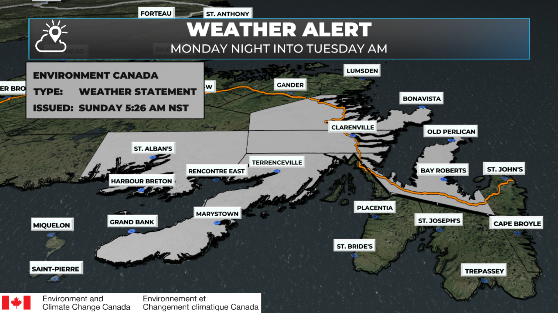 Special Weather Statement: Significant Snowfall Possible Monday Night in Eastern Newfoundland