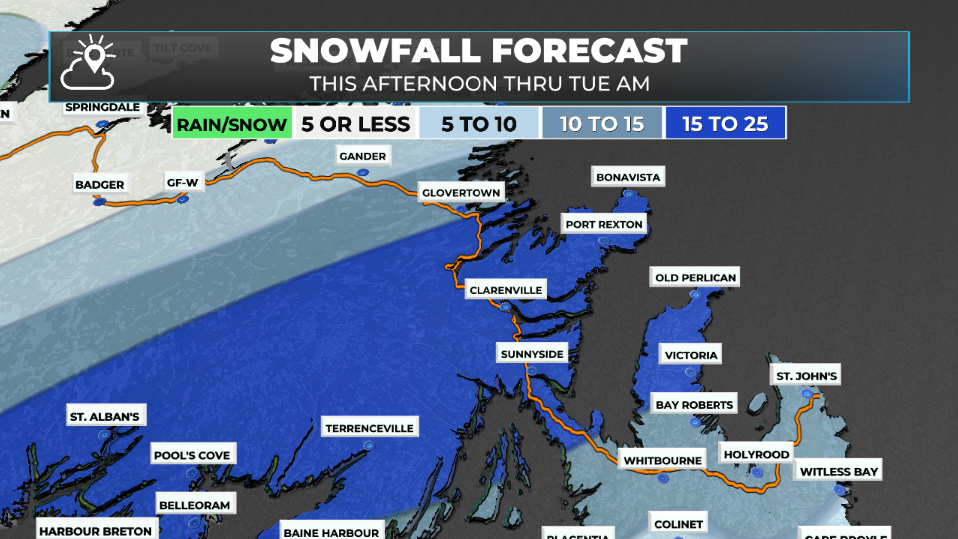 Snow continues, and the winds ramp up (again) across parts of Newfoundland as another low moves through