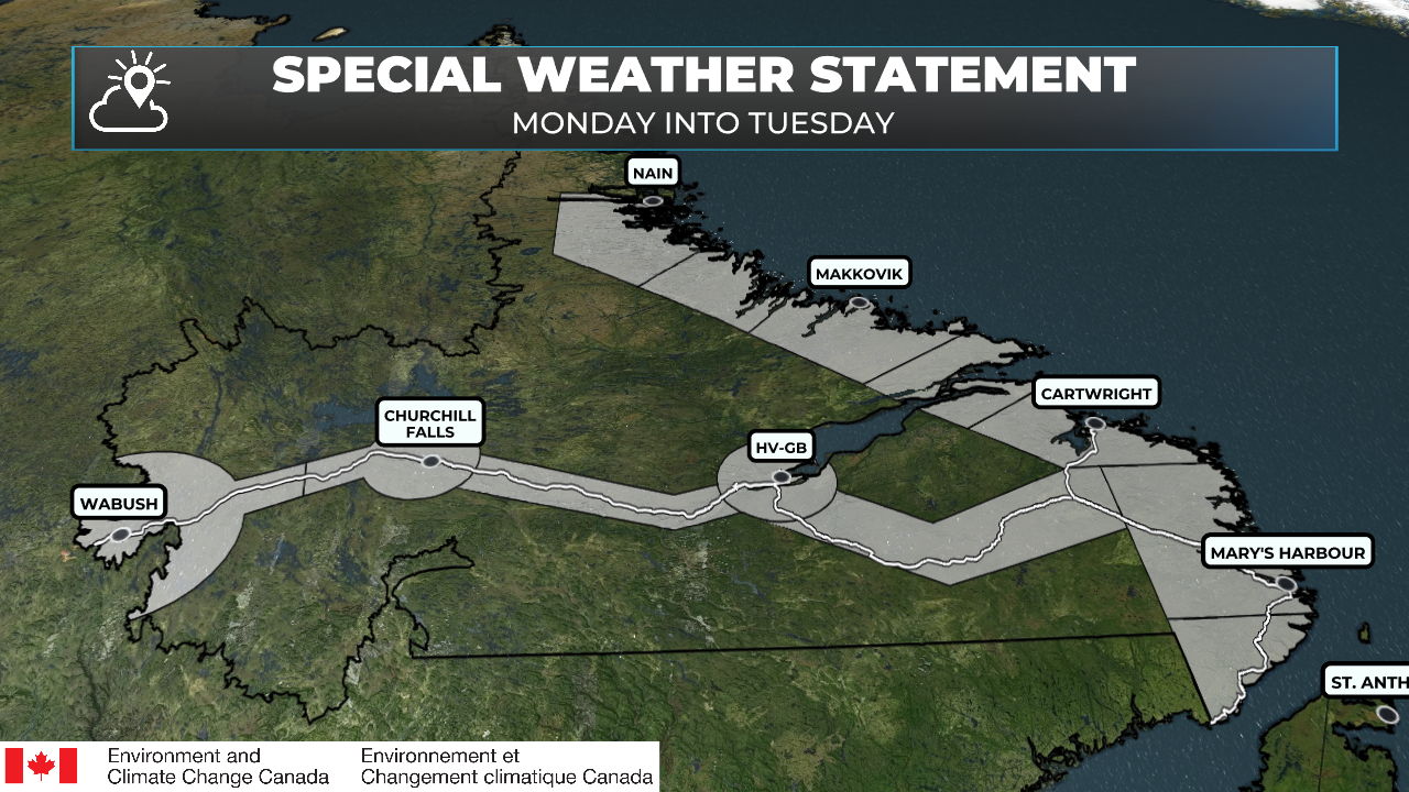 Storm System to Bring Large Swing in Labrador’s Weather Monday into Tuesday, Special Weather Statement Issued