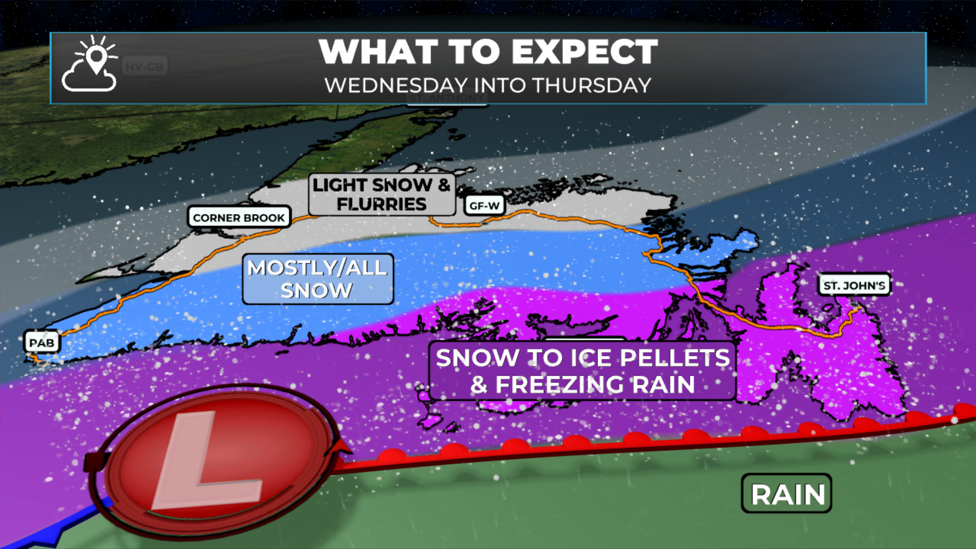 Round(s) of wintry weather bring snow, ice and rain to NL through mid-week