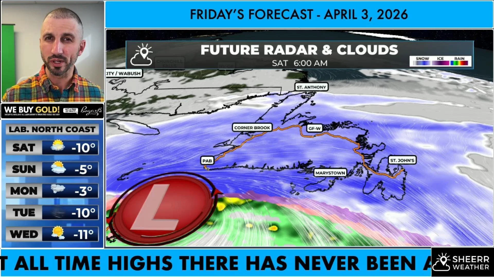 Up to 20 cm of snow will fall over southern and eastern Newfoundland by Saturday evening