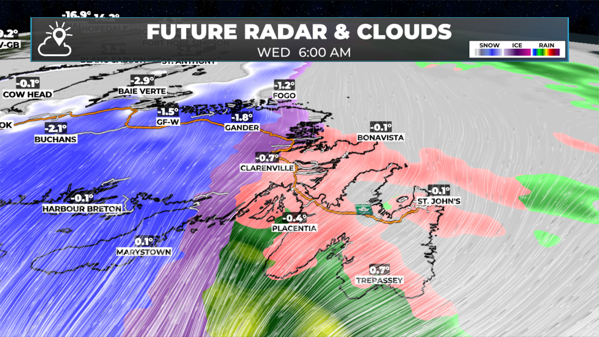 Freezing Rain and Snow Get Going Across Much of Newfoundland Overnight