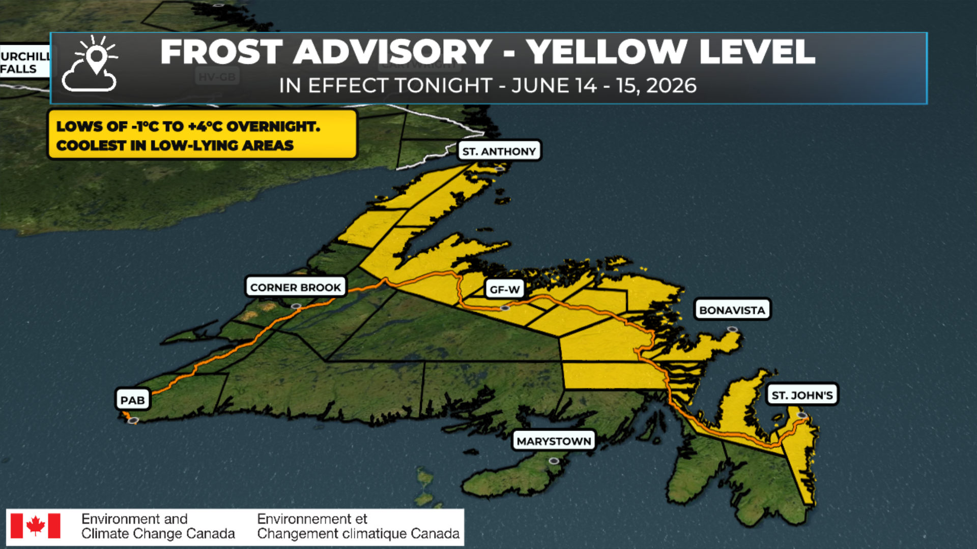 Frost Advisory In Effect Tonight Into Monday Morning (June 15, 2026) For Much Of Newfoundland