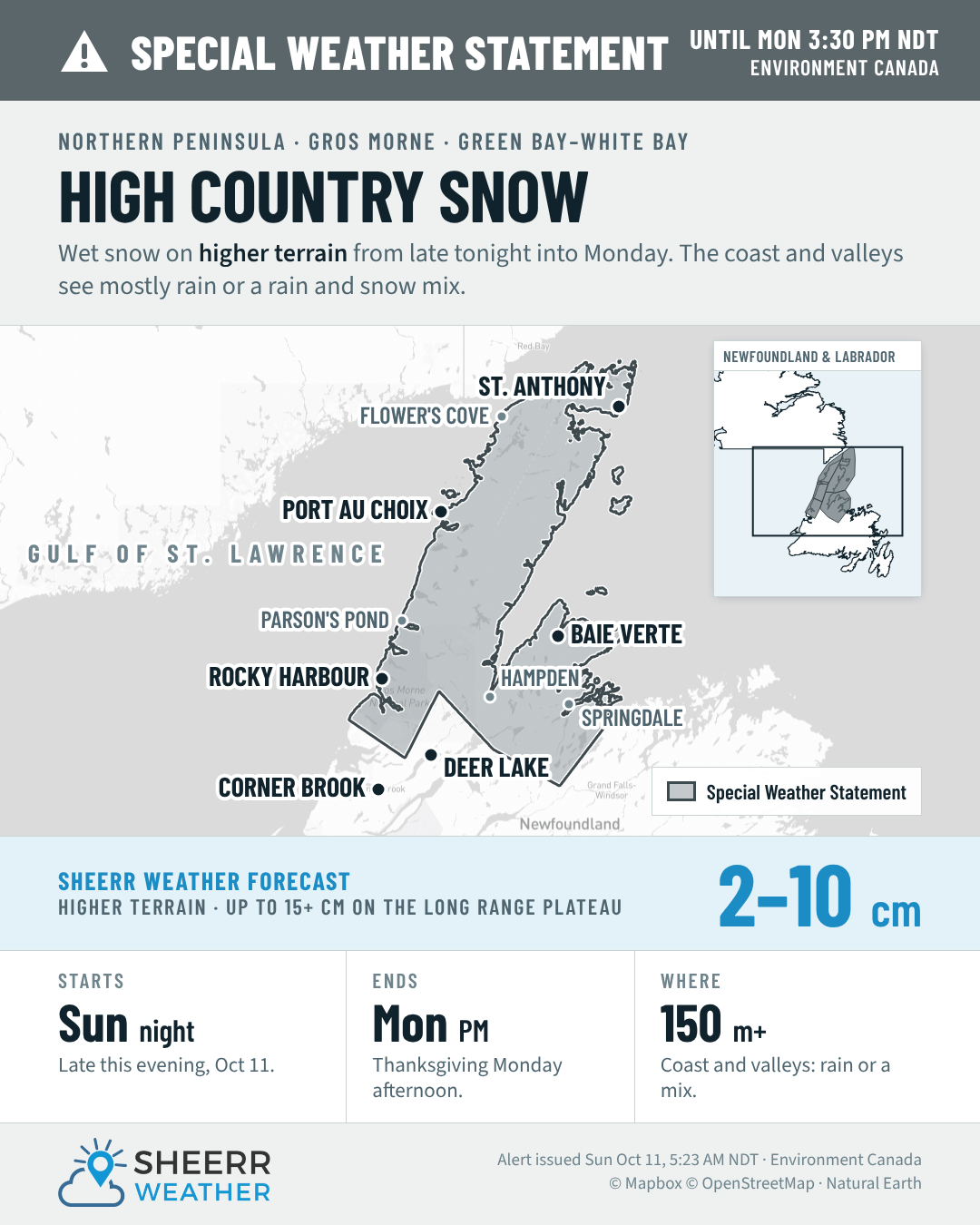 Special Weather Statement: First Snow of the Season for the High Country of Western Newfoundland