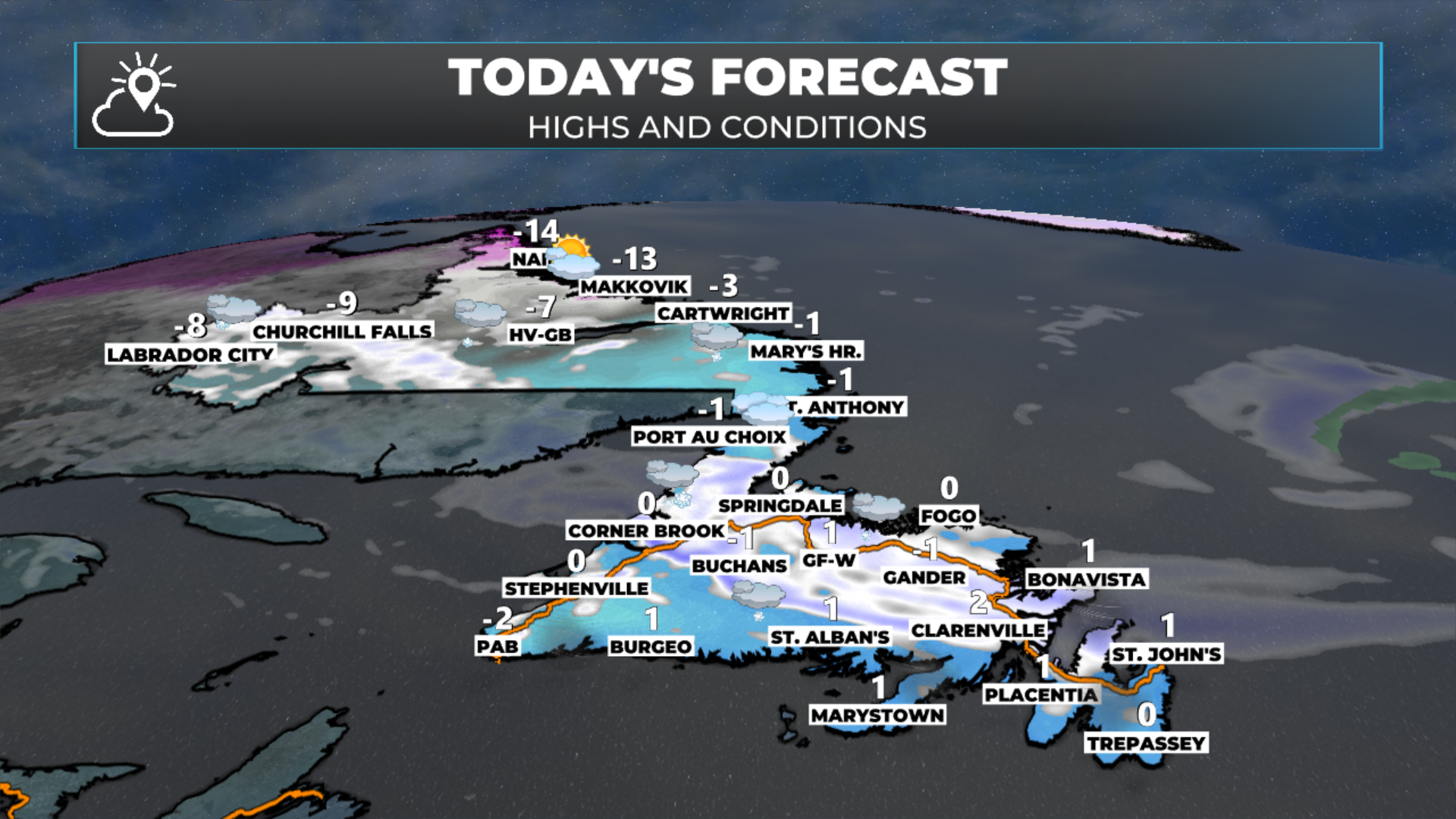 The forecast for NL for today, February 25, 2026