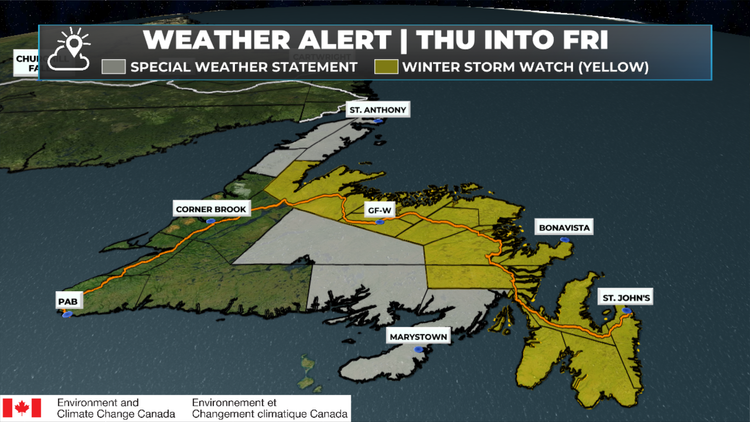 Winter Storm Watch (Yellow) Issued by Environment Canada for snow ...