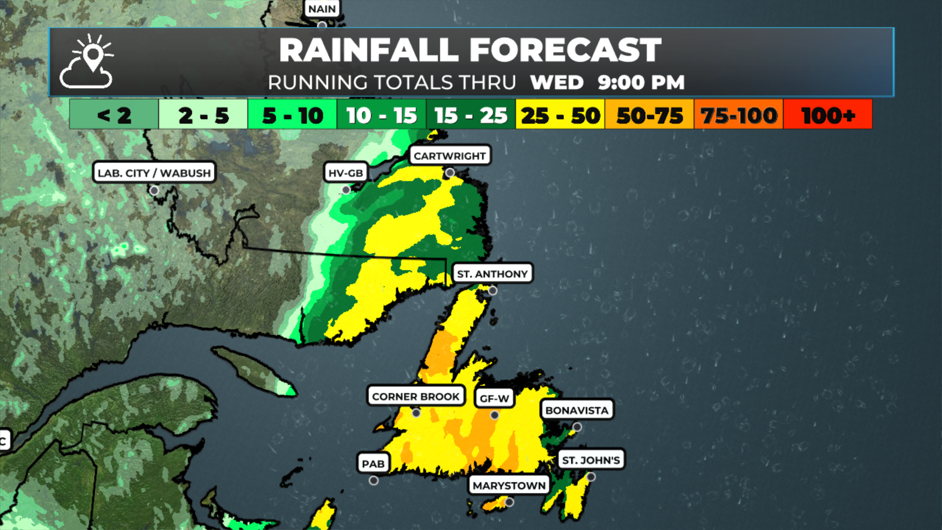 Expected rainfall between today and late Wednesday. May 12 and 13, 2026.